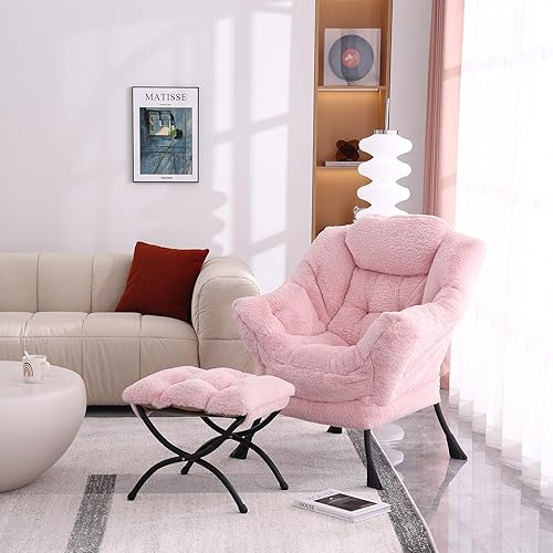 Miniatura 9 de MBOOYOME Silla perezosa con otomana, moderna silla de acento contemporánea, juego de sofá tapizado de ocio con reposabrazos, silla de lectura para