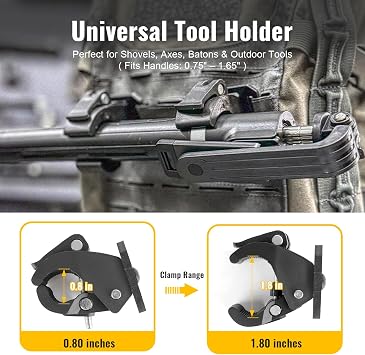 Quick Release Clamp Shovel Mount for MOLLE Panel Attachments for Tactical Backpack MOLLE Bag Molle Attachments for Shovel, Axe, and Tools, 2-Pack