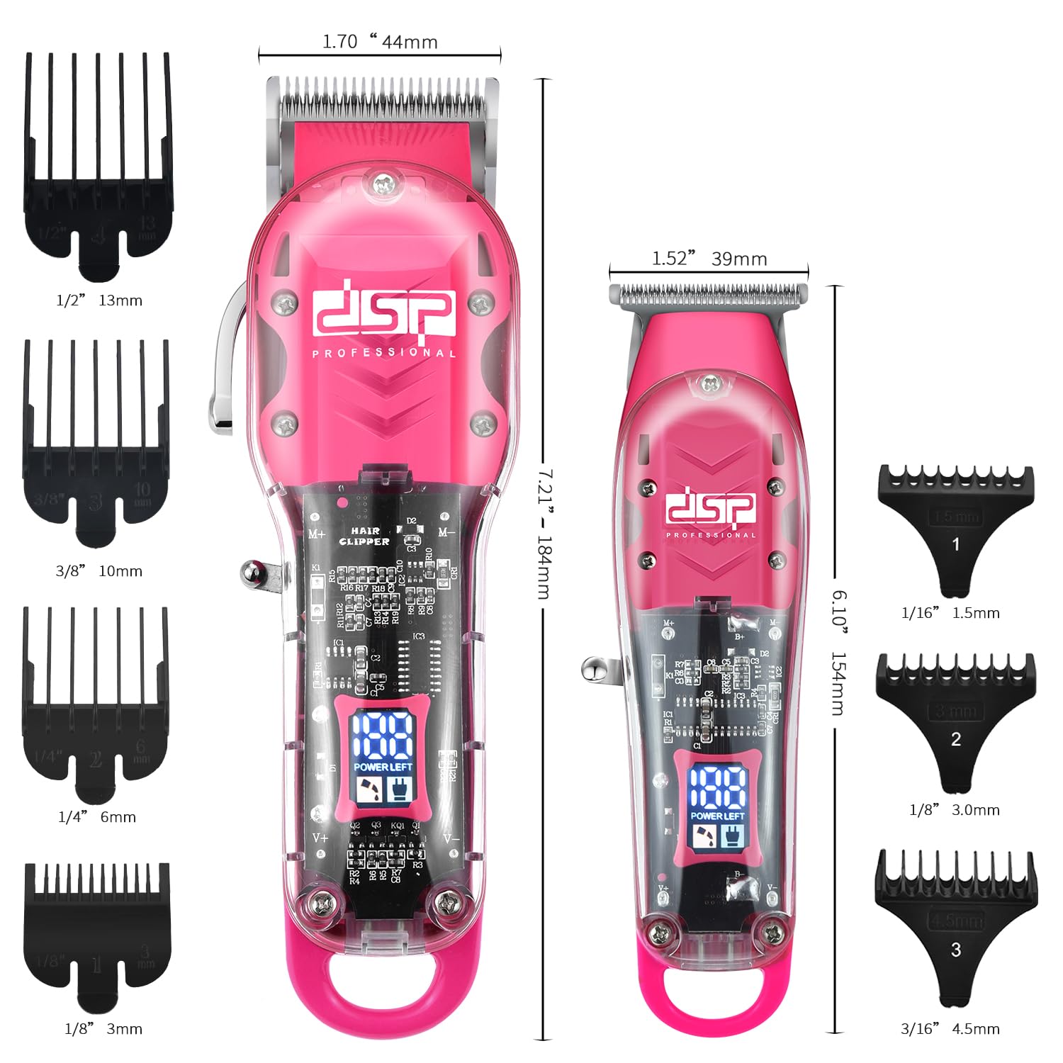 DSP® Kit Tagliacapelli per Uomo - Set da Barbiere Professionale per Taglio Capelli e Barba - Tagliacapelli a Distanza Zero Con Display LED (Rosa)