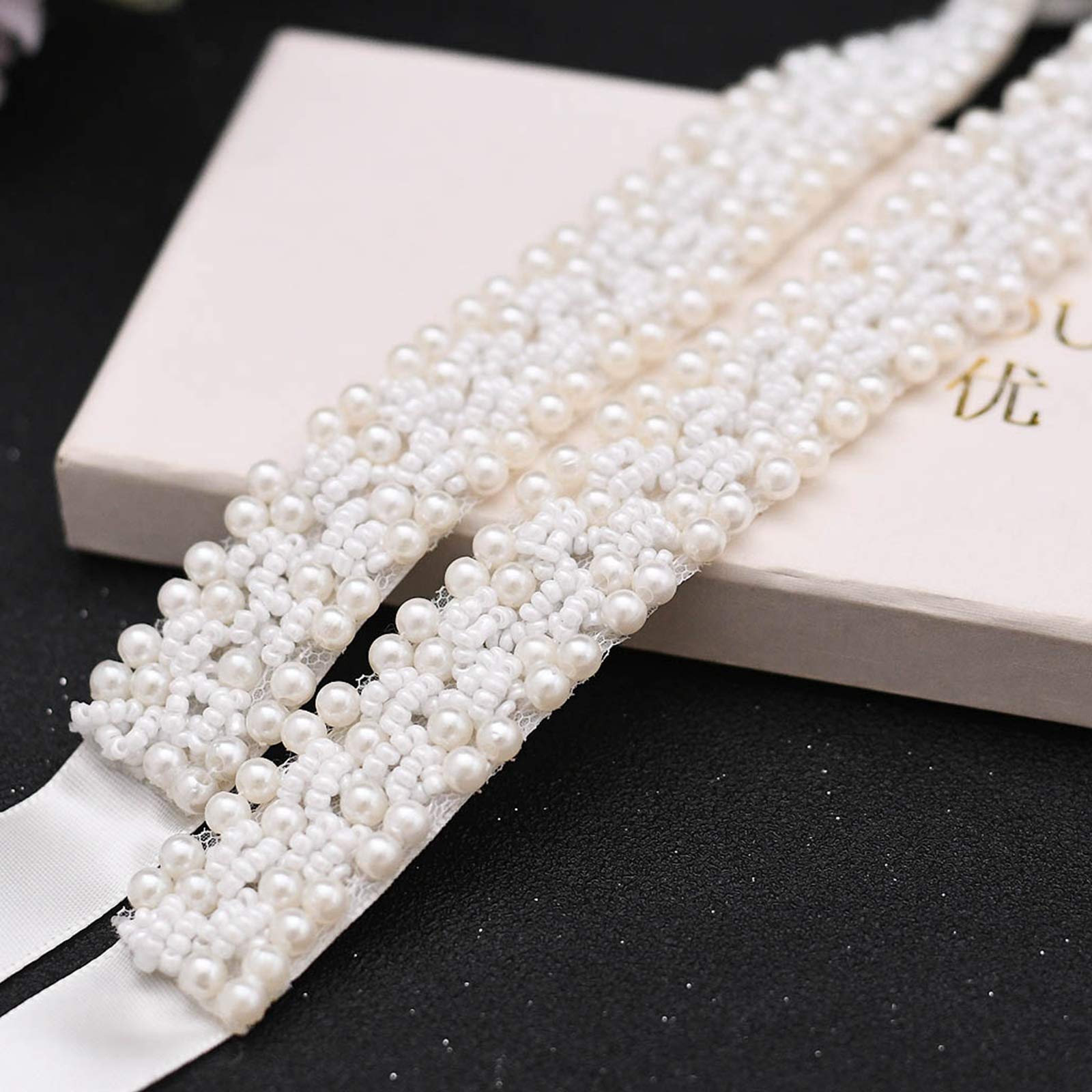 Perlen Strumpfgürtel Brautgürtel Hochzeitsgürtel für Frauen Perlengürtel Brautschärpe Perlenkleidgürtel Hochzeitsaccessoires Brautgürtel-Champagner, 275 cm