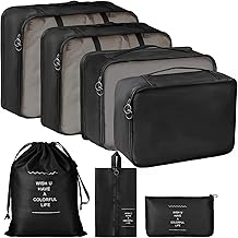 CAVALO – Be Unique 7 Piece Travel Packing Organizer Set for Luggage. Lightweight Nylon Organizer Bags with Shoe Bag, Toiletry Pouch, Laundry & Cosmetic Bags for Clothes & Accessories (Black)
