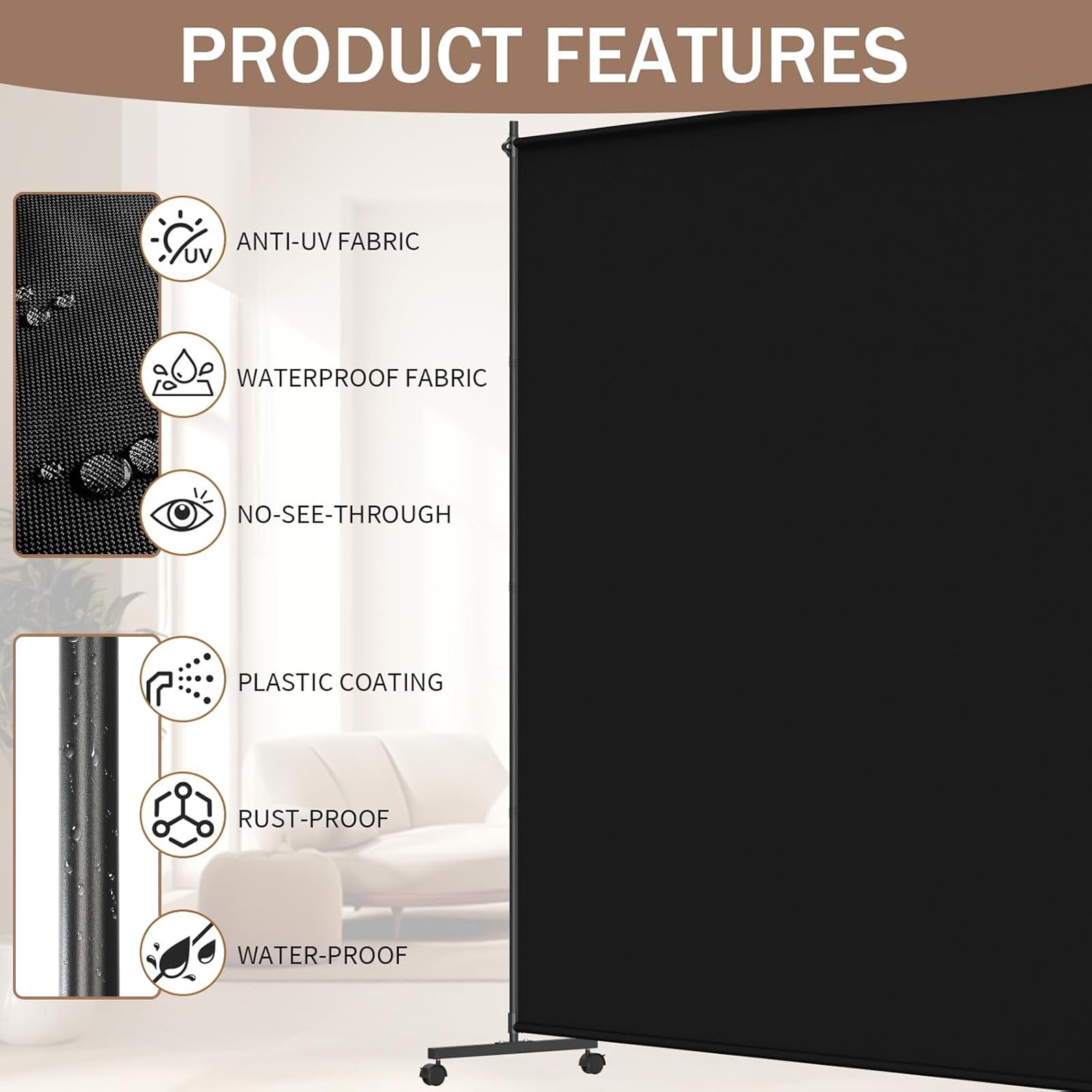 Single Panel Room Divider with Caster Wheels Gallery Image