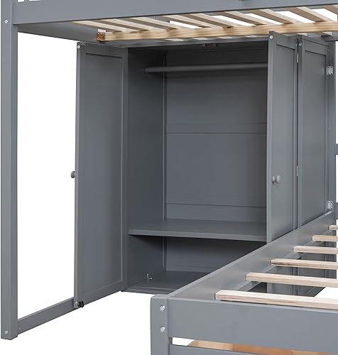 Miniatura 329 de Versatility - Litera individual sobre individual con escritorio y armario integrados, cama alta de madera maciza y plataforma independiente con