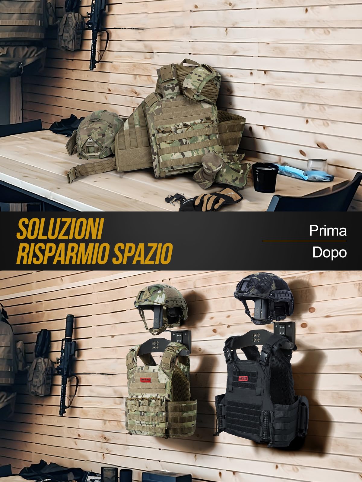OneTigris Porta Casco Moto Muro per Gilet Tattico, Versatile e Compatto per Stoccaggio Esposizione di Caschi, Bicicletta, Ciclismo, Supporto per Piastra e Casco, Crochet per Veste e Accessori