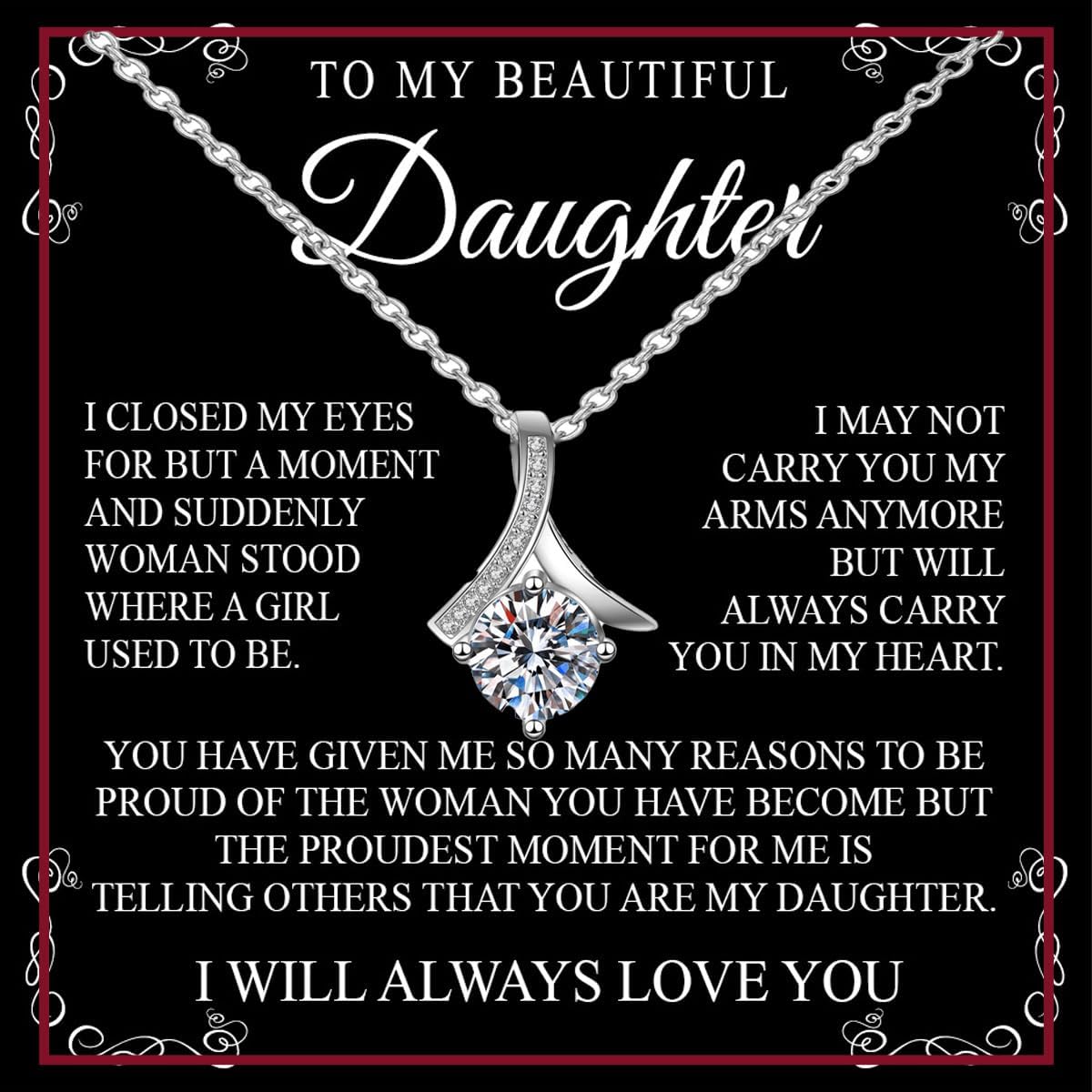 To My Daughter Necklace from Dad & Mom,Graduation Gifts for Daughter 14K Pendant,Christmas Birthday Gifts Jewelry,Includes Heartfelt Message Card & Elegant Box