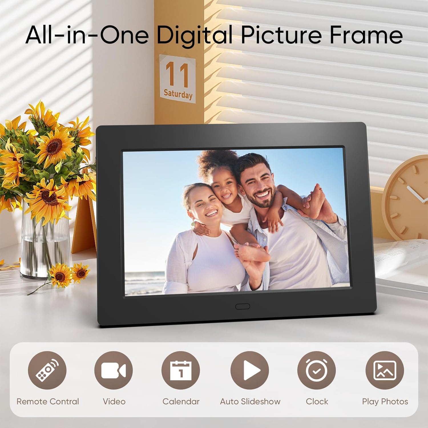 7 Inch Digital Picture Frame, Digital Photo Frame with 16:9 HD LCD Screen, Remote Control, Easy Setup and Share Photos Videos, Gifts Idea for Family, Christmas