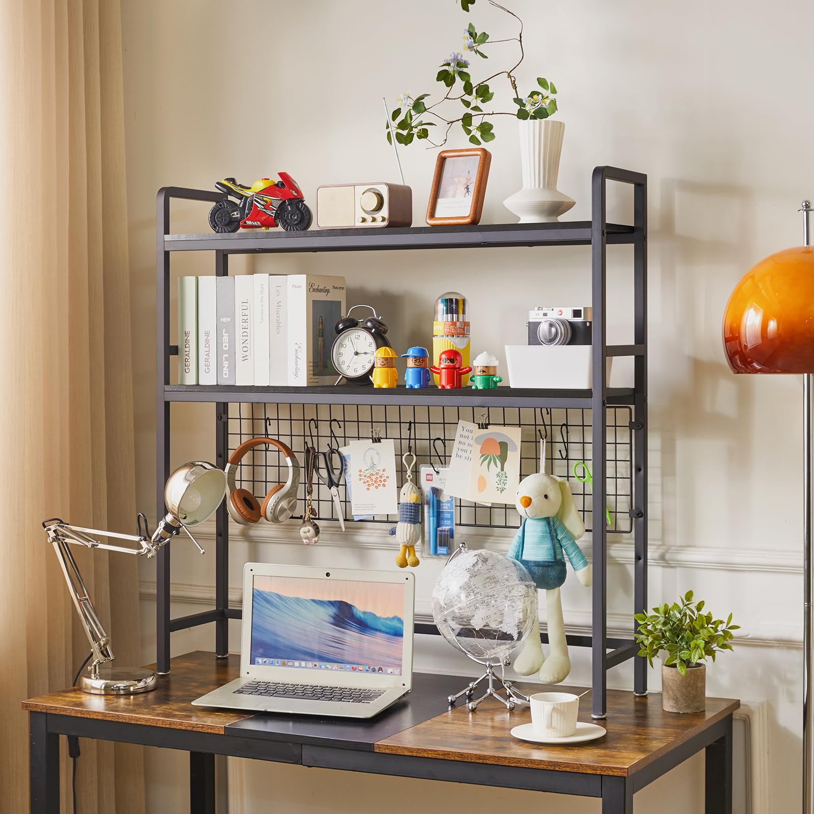 IBUYKE Libreria da scrivania per computer a 2 ripiani da 95 cm, multiuso, in legno, libreria per computer con ripiano regolabile, organizer da scrivania per ufficio, casa, dormitorio, nero, TMZ003B