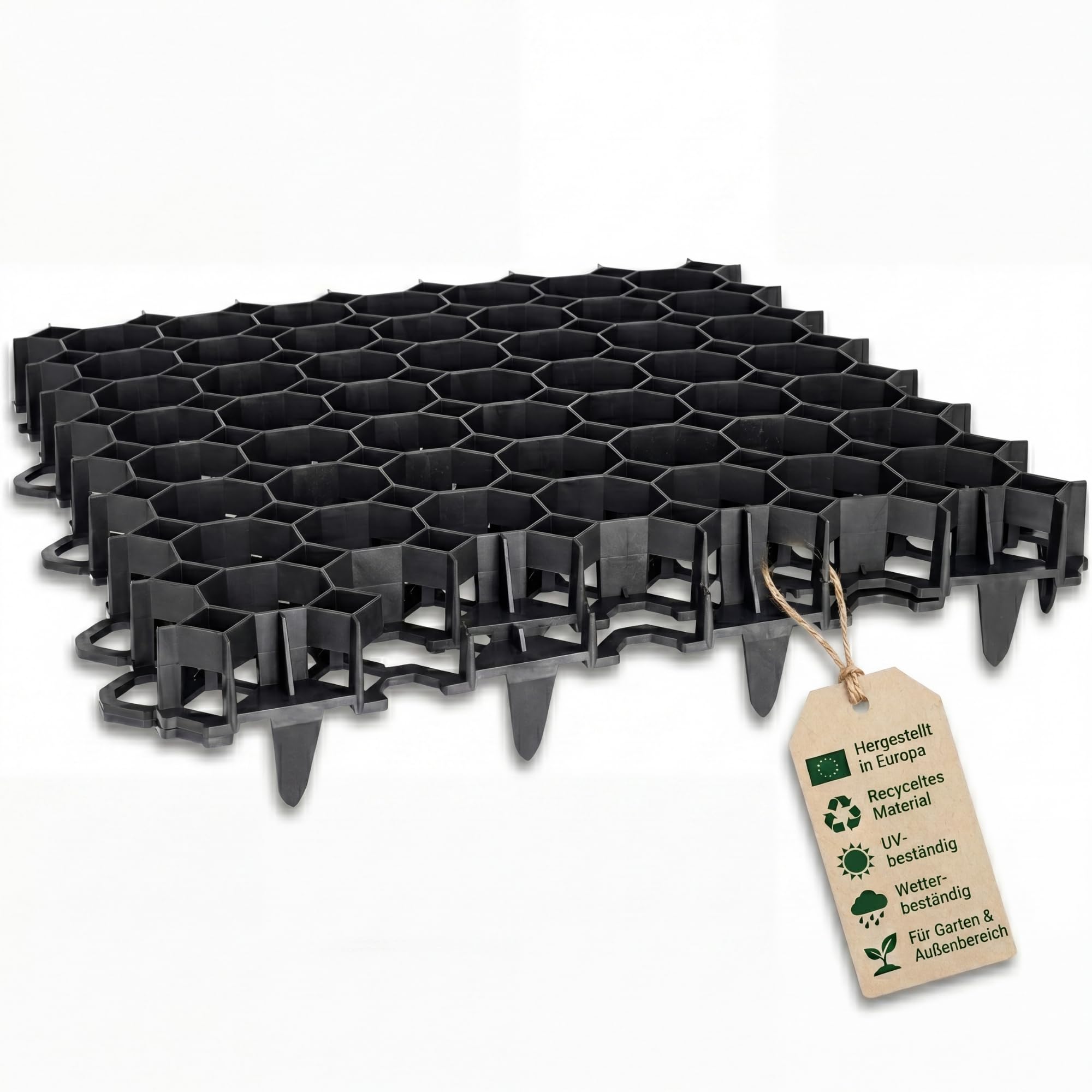 Kunststoff Rasengitter befahrbar Rasengitterplatten Rasenwaben Bodenwaben Paddockplatten Gehwegplatten 50x50x4 cm - schwarz - 20 Stück (5qm)