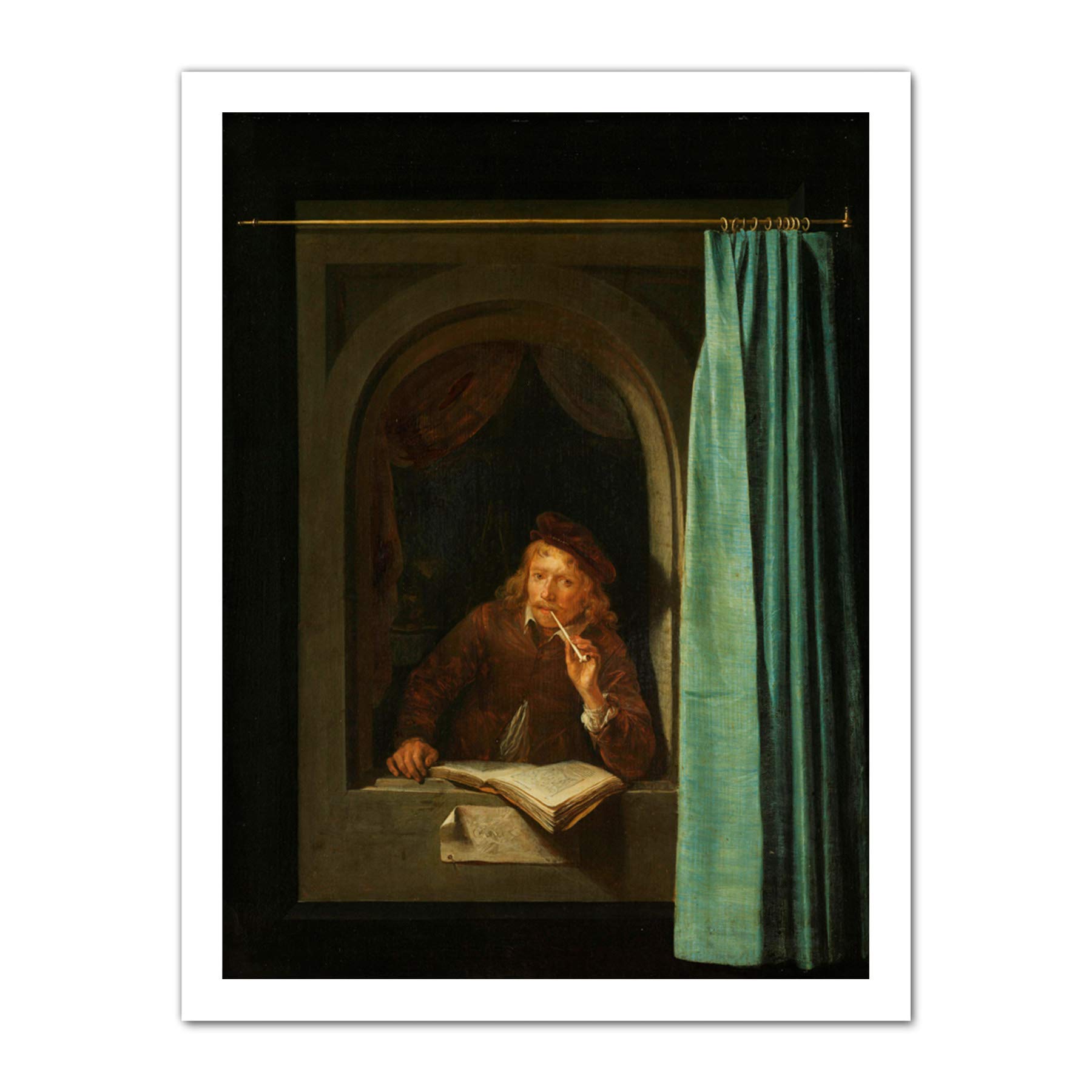 Artery8 Gerard Dou Man Smoking A Pipe Painting Artwork Framed Wall Art Print 18X24 Inch