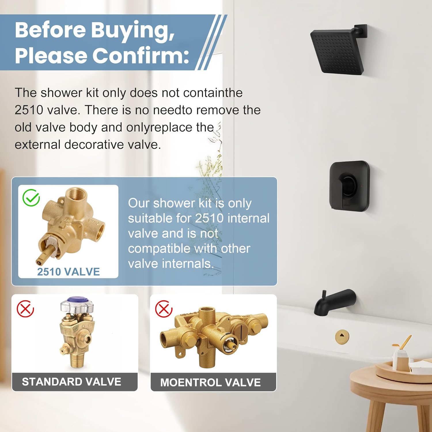 Replacement for moen T2473EPBL Genta Shower Trim Kit, Matte Black Shower Trim Kit, Easy to Install (2510 Valve Required)