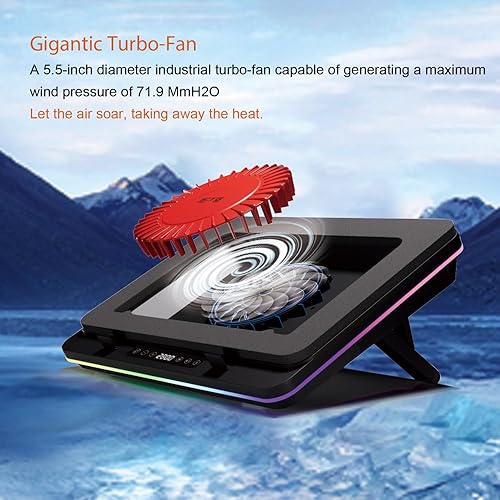 Miniatura 2 de IETS Almohadilla de refrigeración GT600 RGB para laptop equipada con turboventilador gigante (5.5 pulgadas de diámetro), espuma sellada para
