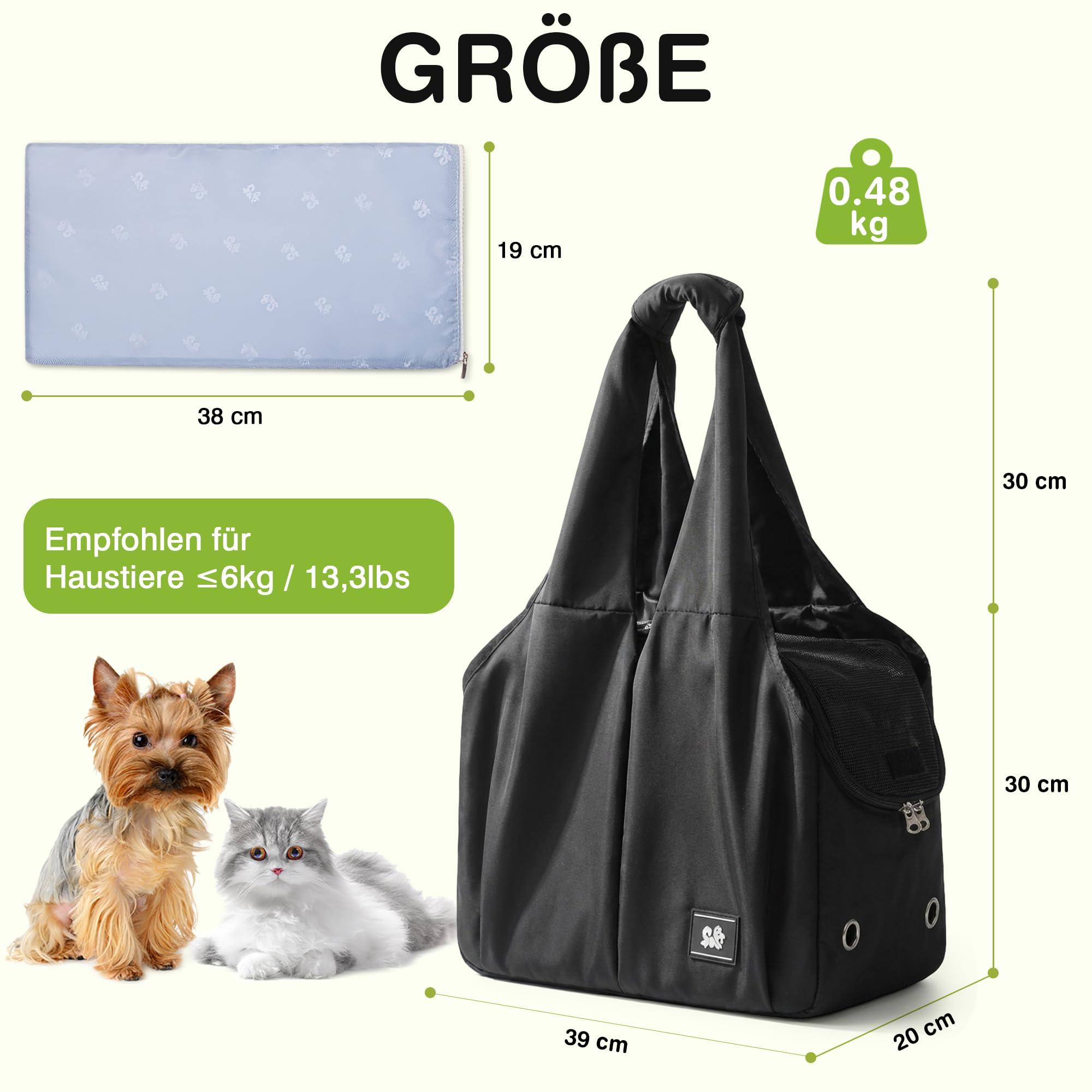 ALLSOPETS Hundetasche für Kleine Hunde, Leichte Atmungsaktive Haustiertasche, Bequeme Katzentragetasche mit Leinenhaken für Reisen, Outdoor und Camping (Tiefschwarz)