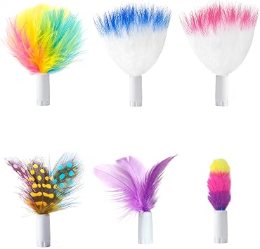 ORSDA 6PCS Feathers Replacement and Soft Furry Accessories ONLY Fits Cat Toys, Interactive Toys for Indoor Cats-NOT fits for Other Brand Toys