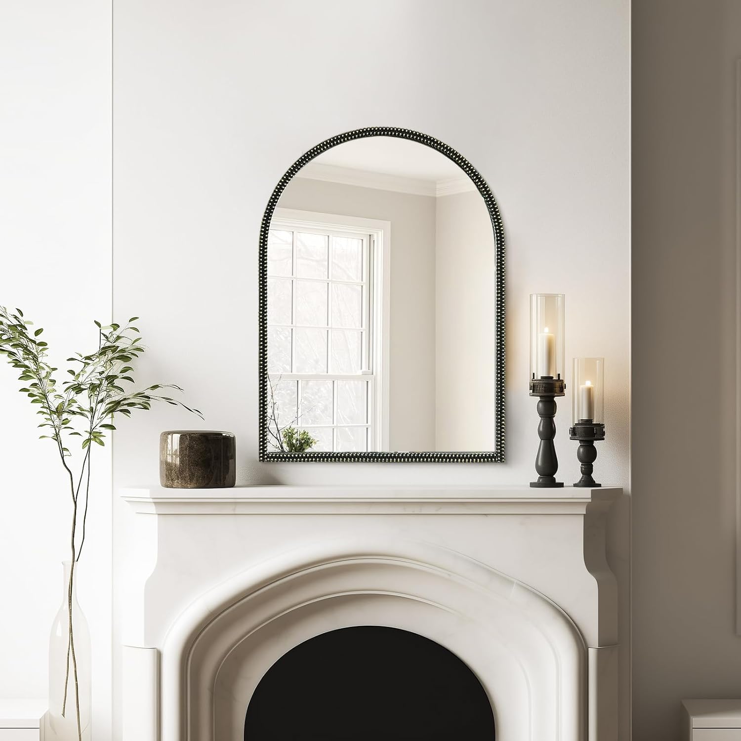 WallBeyond Black Vintage Mirror for Vanity 22x30 Inch, Gold Antique Mirror with Ornate Beaded Frame for Bathroom, Living Room, Fireplace, Entryway 30"L x 22"W Black