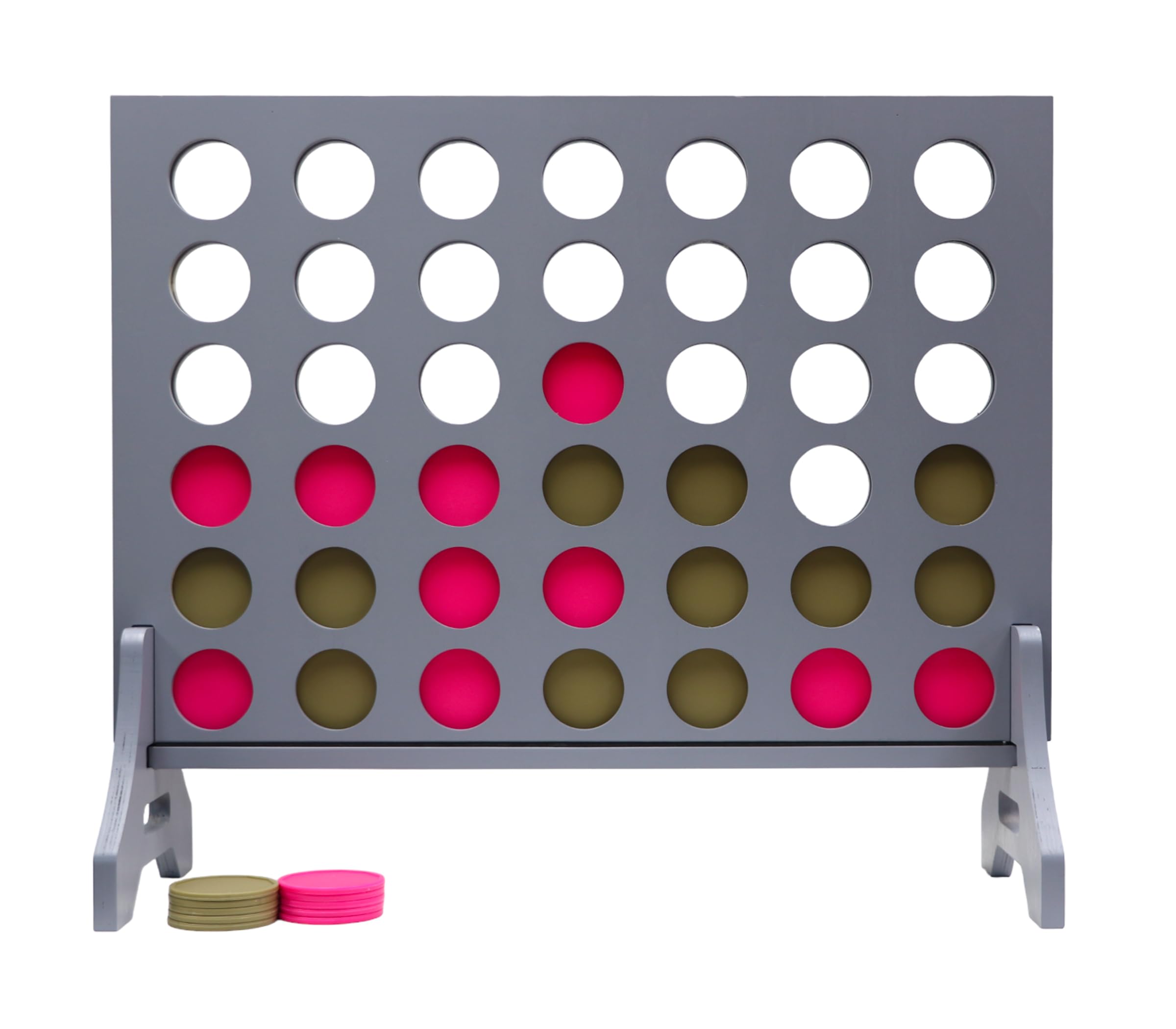 Giant 4 in a Row Game for Family &amp; Adults – Tailgating Pros Jumbo Grey Wooden Four in a Row Indoor &amp; Outdoor Yard Game for Family Party Fun, Portable Activities for Patio, Backyard, and Camping