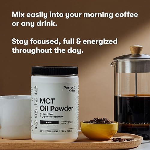 Miniatura 26 de Perfect Keto polvo de aceite de MCT – Triglicéridos de Cadena Media de Cocos Para Ketosis y Suplemento Energético de Cetona en la Dieta Ketogénica –