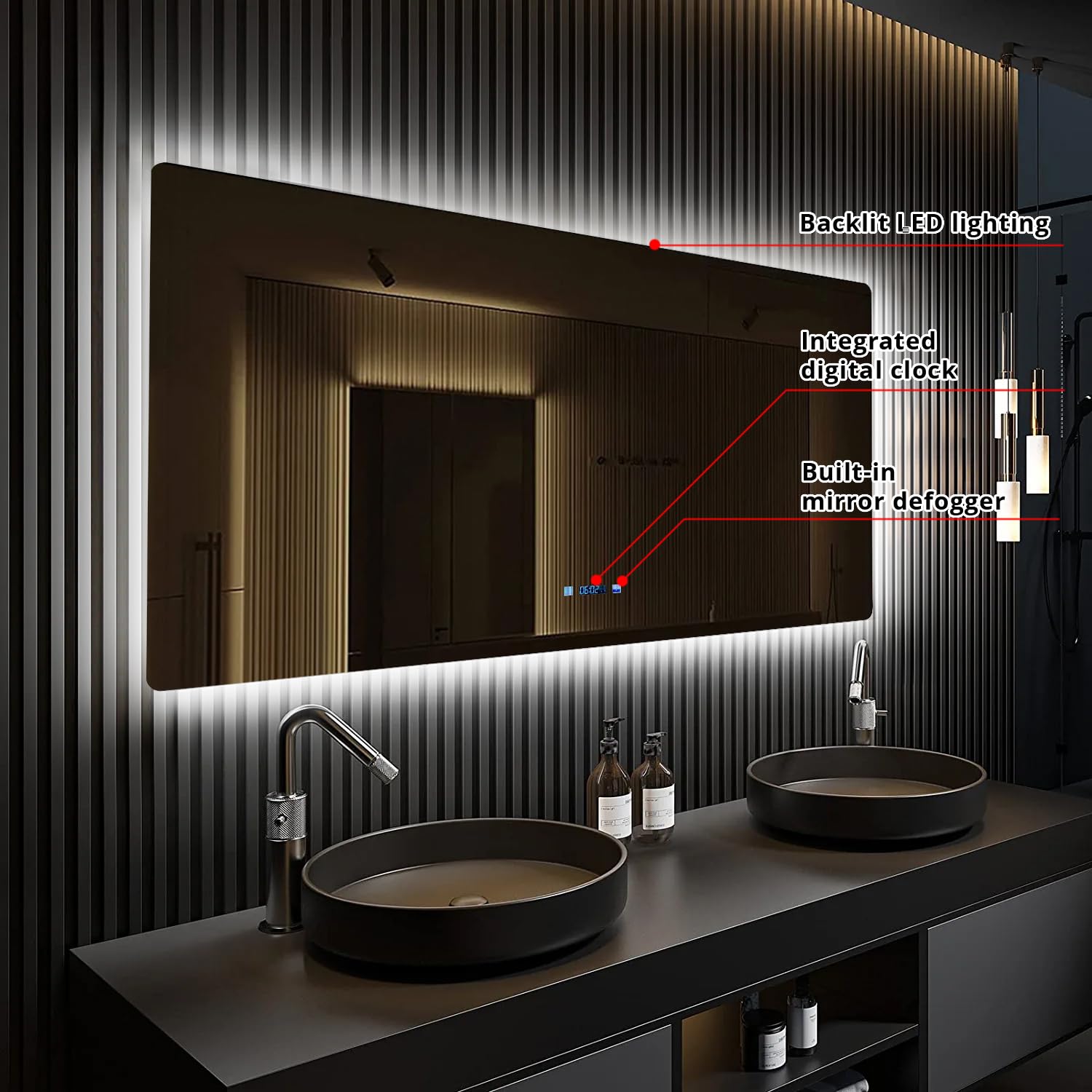 Biltmore Collection Wall Mounted LED Smart Bathroom Mirror with Defogger