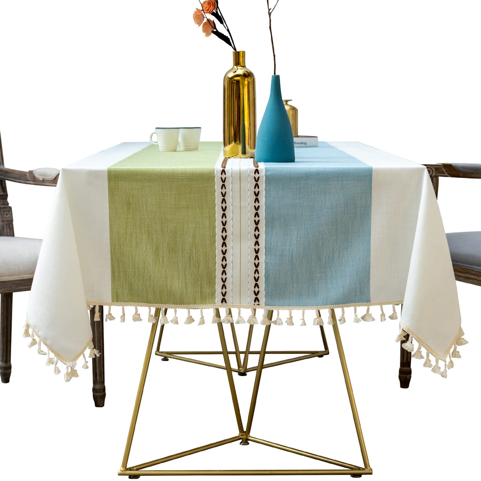 Nappe rectangulaire avec pampilles à rayures 140x200 cm pour table de salle à manger