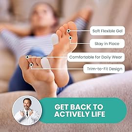 Welnove Gel Toe Cap and Protector - Silicone Toe Covers - Toe Cushions for Pain Relief, Missing or Ingrown Toenails, Corns, Calluses, Blisters (8 Small, White)