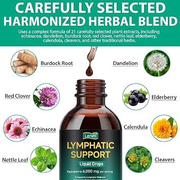 Lymphatic Drainage Drops, 21-in-1 Liposomal Lymphatic Drainage Support Detox Supplement - 6000mg Herbal Formula for Immune System & Lymphatic Health, 60ML