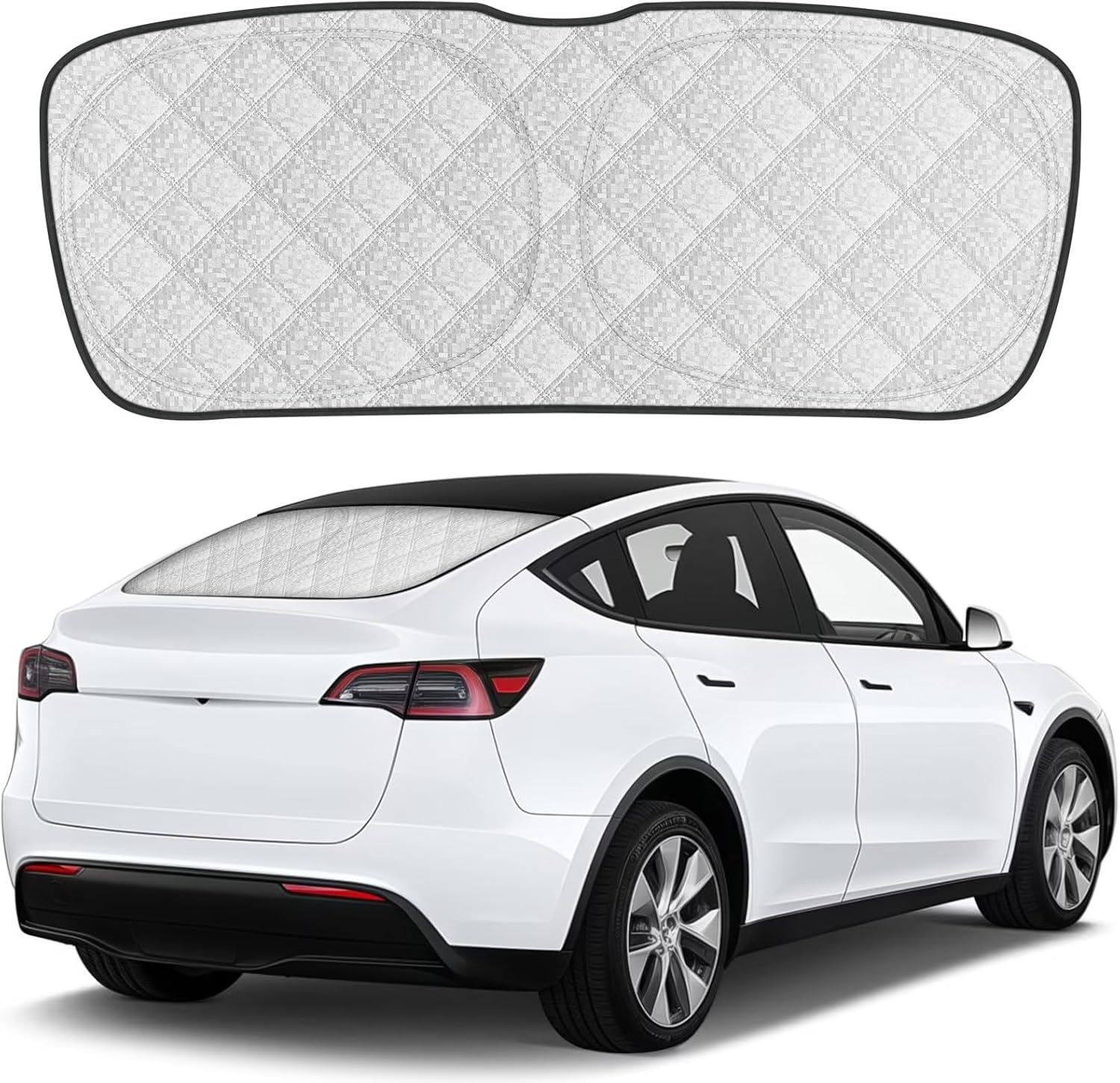 Rear Windshield Sun Shade for Tesla Model Y 2020-2026, Custom Fit Back Window Sunshade with 4 Clips, Blackout Privacy Protector, UV Ray & Heat Blocker for Car Camping, Foldable