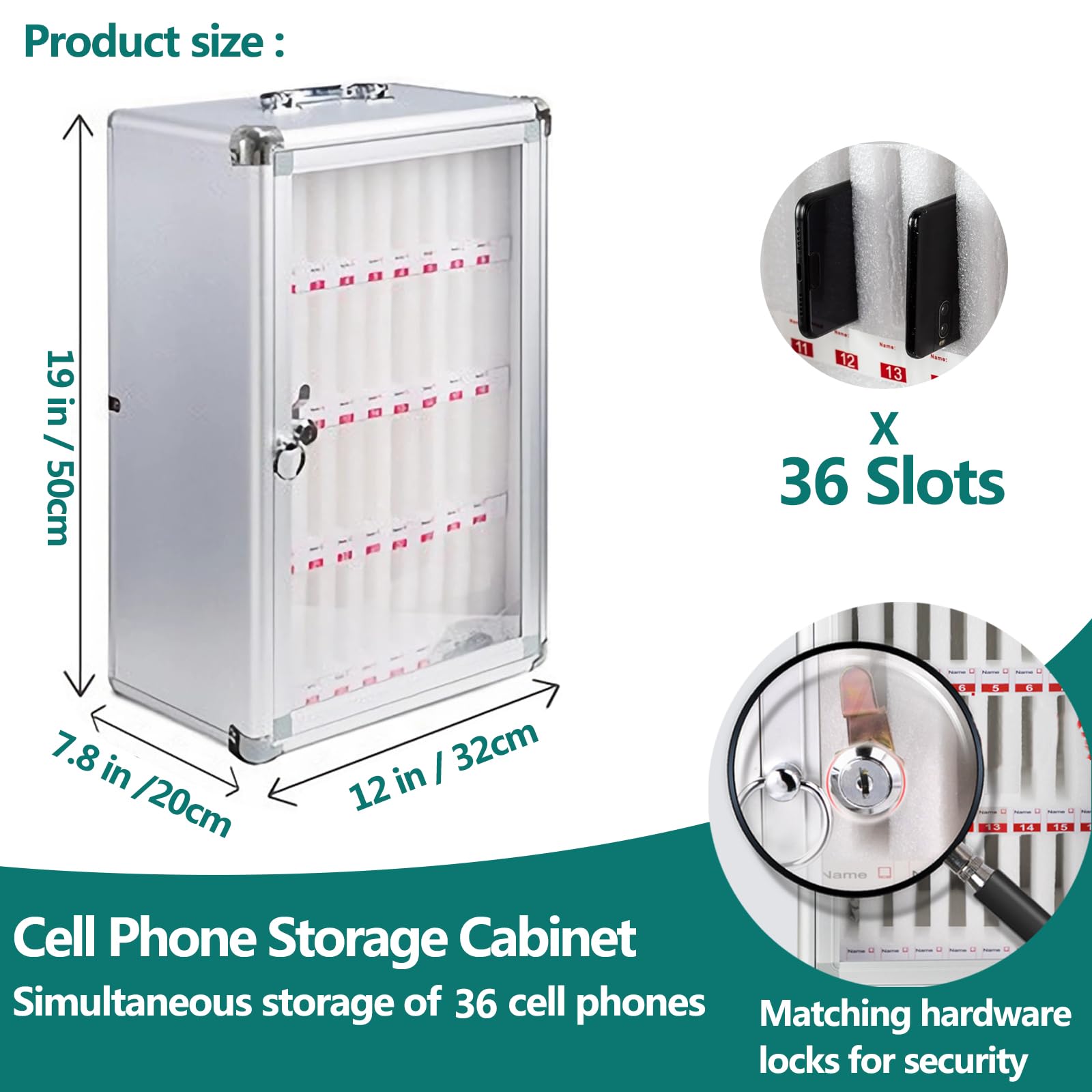 Armoire Murale de Rangement pour Téléphones Portables en Alliage d'Aluminium 36 Slots