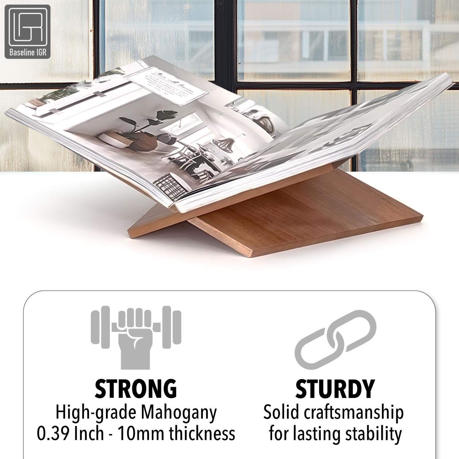 Grande leggio per libri in legno, 31,8 x 24,1 x 14 cm, angolato, in legno di mogano naturale, supporto aperto per esposizione e lettura, libri di cucina, libri d'arte, bibbie, riviste, casa e ufficio