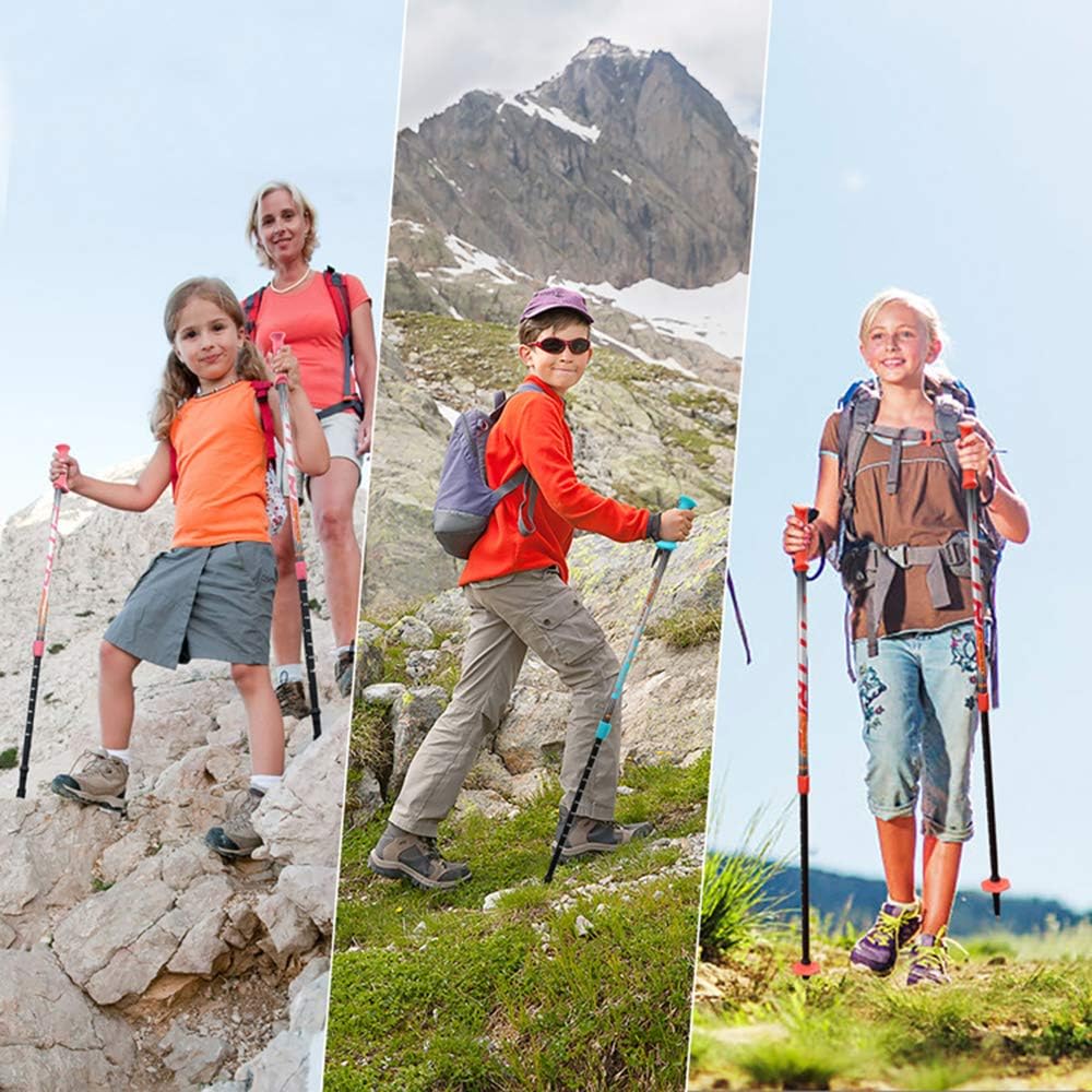 Kids Trekking Poles Adjustable - 58-94cm Lightweight Telescopic Walking Sticks - Ultralight Collapsible Brightly Colored Hiking Poles for Climbing 2-p