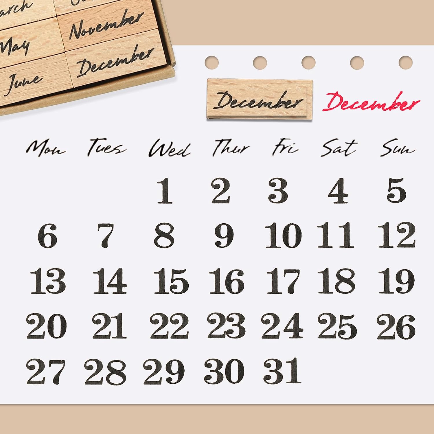 PATIKIL Wood Rubber Stamp, Vintage Month Week and Number Stamps Set Wooden Date Stamps Stamper for Card Making DIY Crafting Scrapbooking, Brown