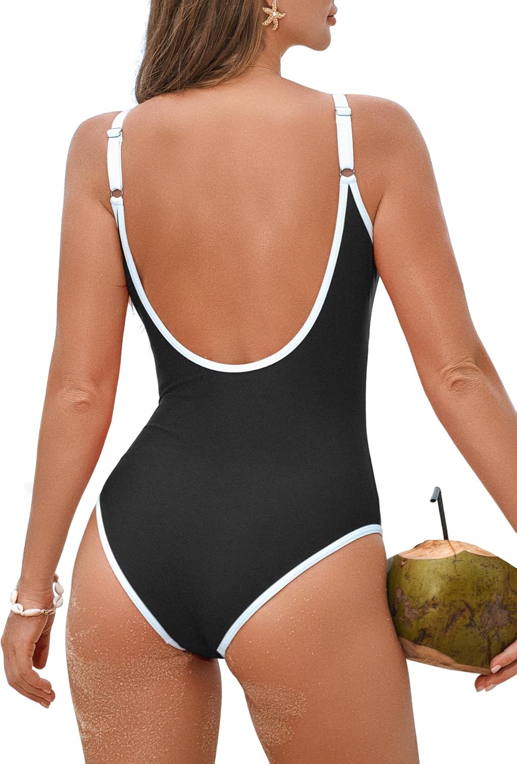 Zando Womens One Piece Swimsuit U-Shaped Bathing Suit for Women Adjustable Strap Swimsuit Sports Bathing Suits High Cut