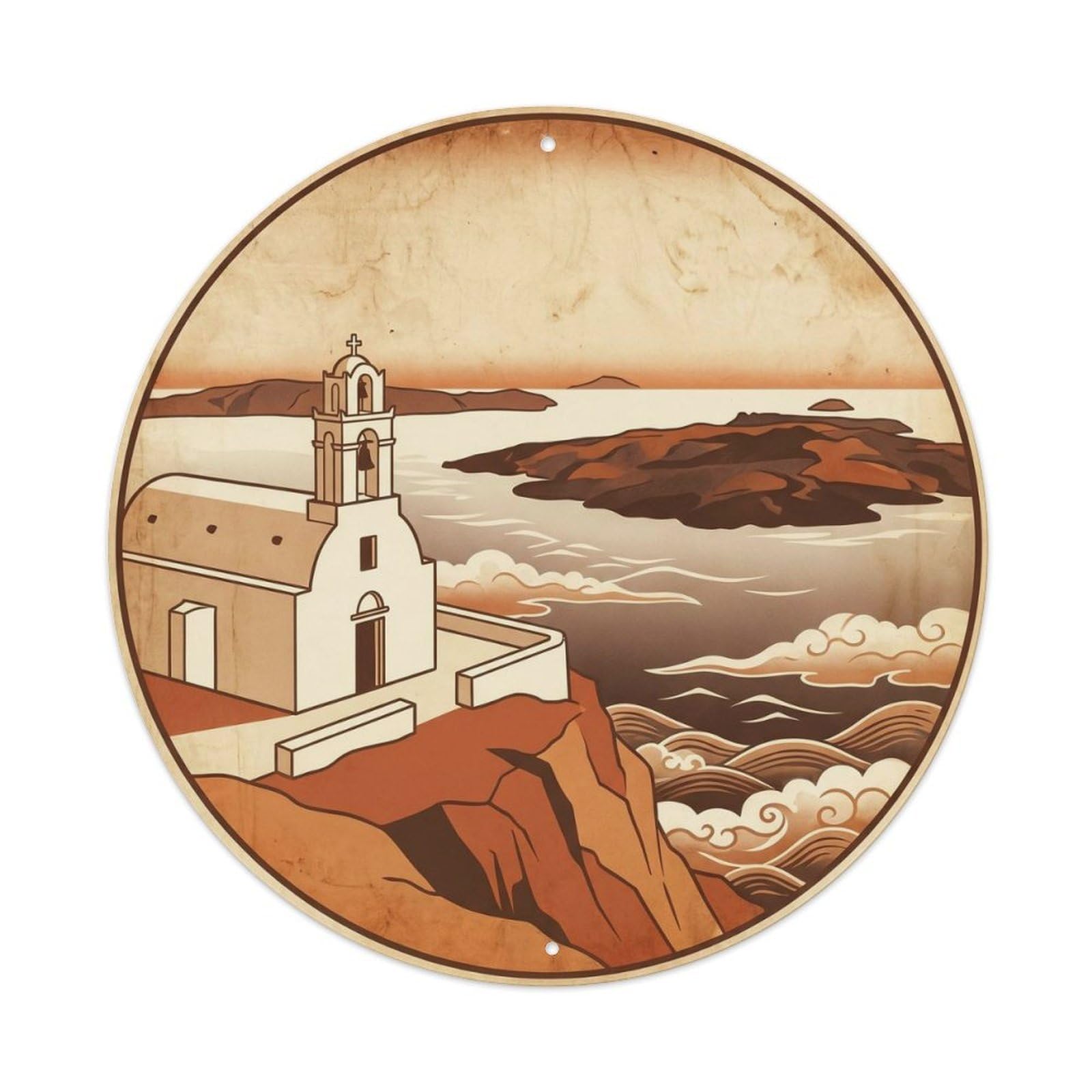 White Church Fira Santorini Greece Travel Island Metal Tin Sign