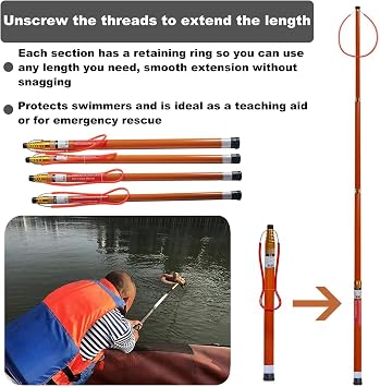 Telescopic Extension Pole 4-33ft,Pool Fiberglass Safety Rescue Pole for Struggling Swimmers, Portable Orange Emergency Lifesaving Rescue Equipment for Beach,Yacht(L1.2~5.5m/3.9~18ft)