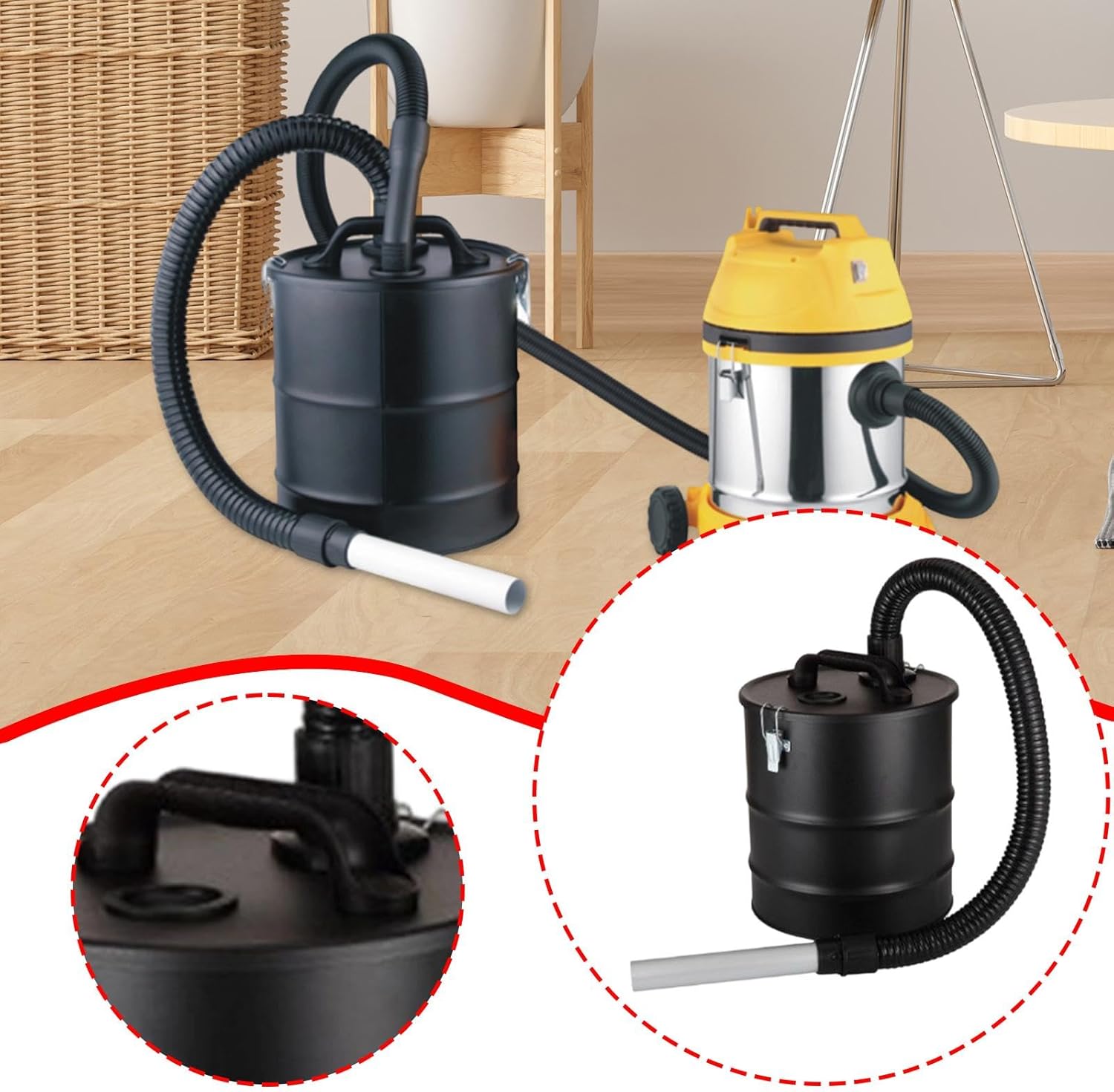 Dust Collector Bucket, Ash Container, Vacuum Cleaner Accessories, Ash Bucket, Barrel for, Fireplaces, 15L