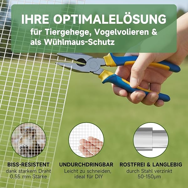 Drahtgitter Feinmaschig,0.5×5.0m wühlmausgitter für hochbeet,Maschenweite 6,3MM kaninchendraht,mäusegitter hochbeet,drahtgitter feinmaschig,Kaninchendraht aus Drahtgeflecht (0.5×5M) - 3