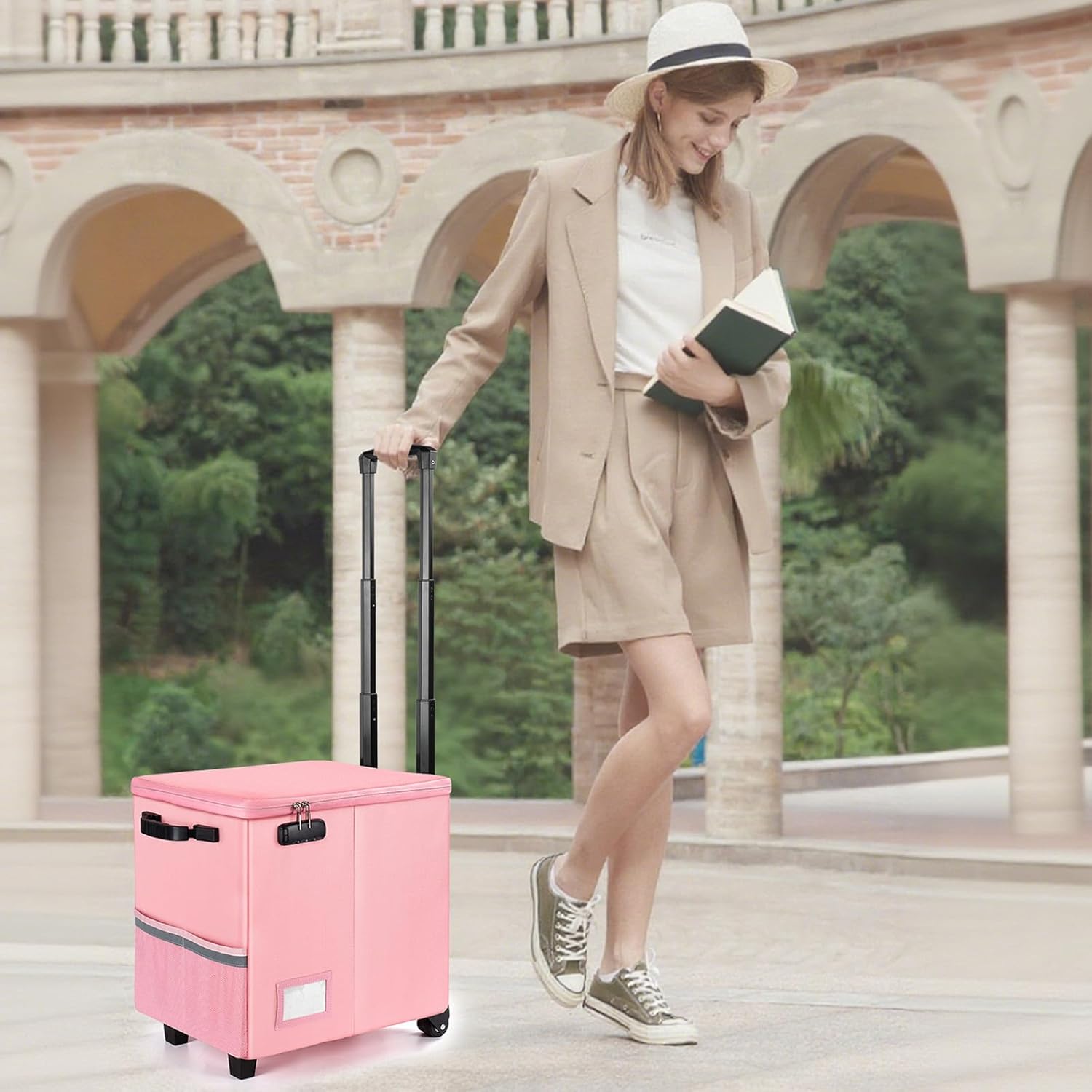 Fireproof File Box with Wheels, Collapsible Rolling Fireproof Document Bag with Lock, Fireproof Box with Handle & Casters, Mobile Fireproof Document Storage for Legal/Letter Size Files