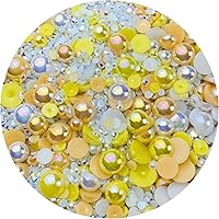 Vista 24 de Cuentas de resina con diamantes de imitación, mitad redonda, cuentas de perlas planas de 30 g, cuentas de media perla con diamantes de imitación