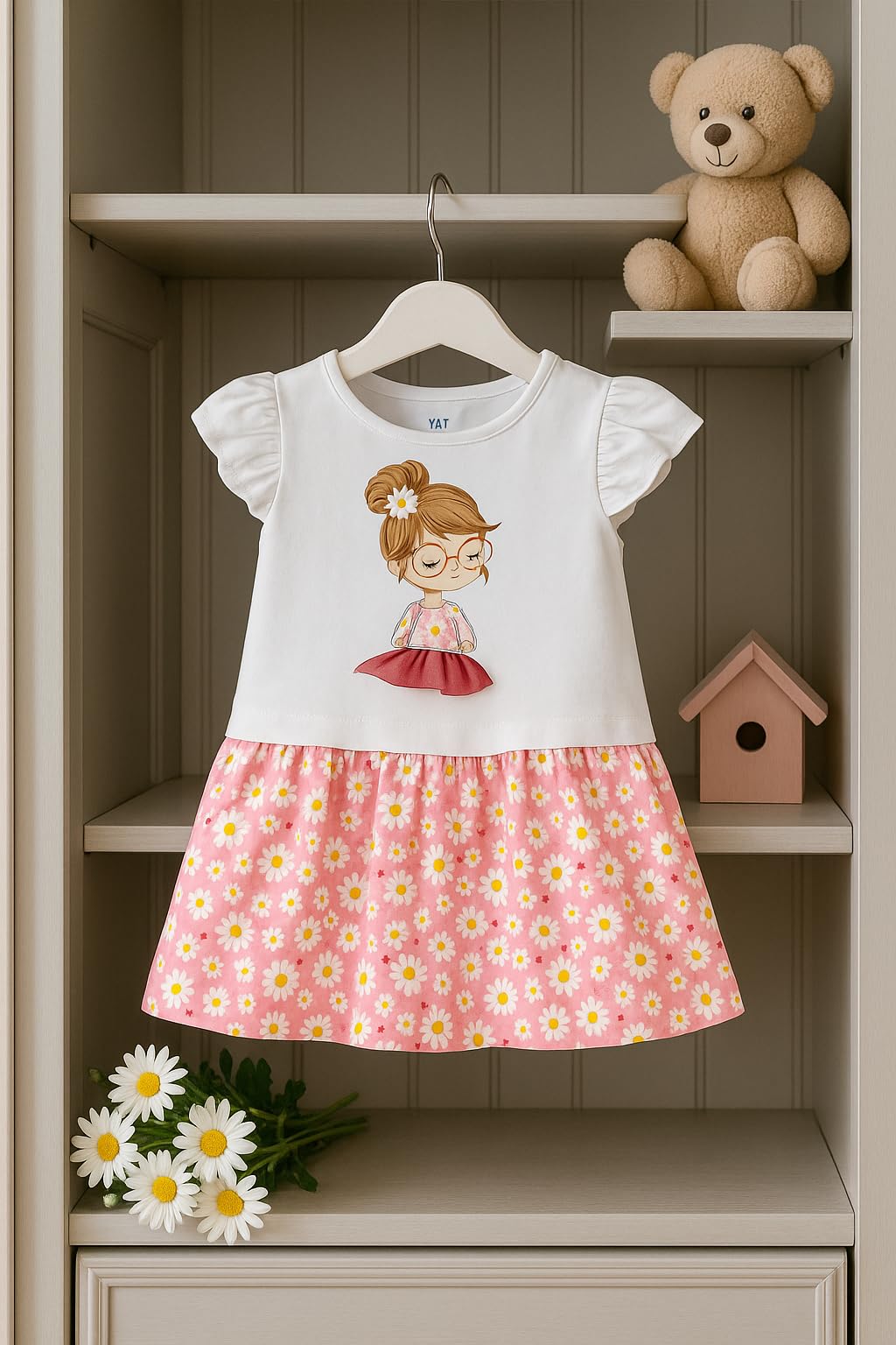 Mayoral 1941 Vestito Estivo Bambina 6-24 Mesi – Rosa con Stampa Bimba e Margherite, Gonna Floreale Ampia, Cotone Leggero, Look Dolce e Comodo Estivo