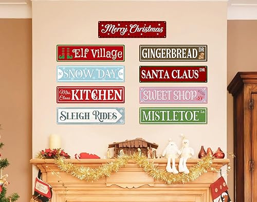 Miniatura 7 de Mistletoe Lane - Cartel de metal de Navidad con impresión vintage, placa de lata para el hogar, granja, cocina, patio, cafetería, bar, puerta