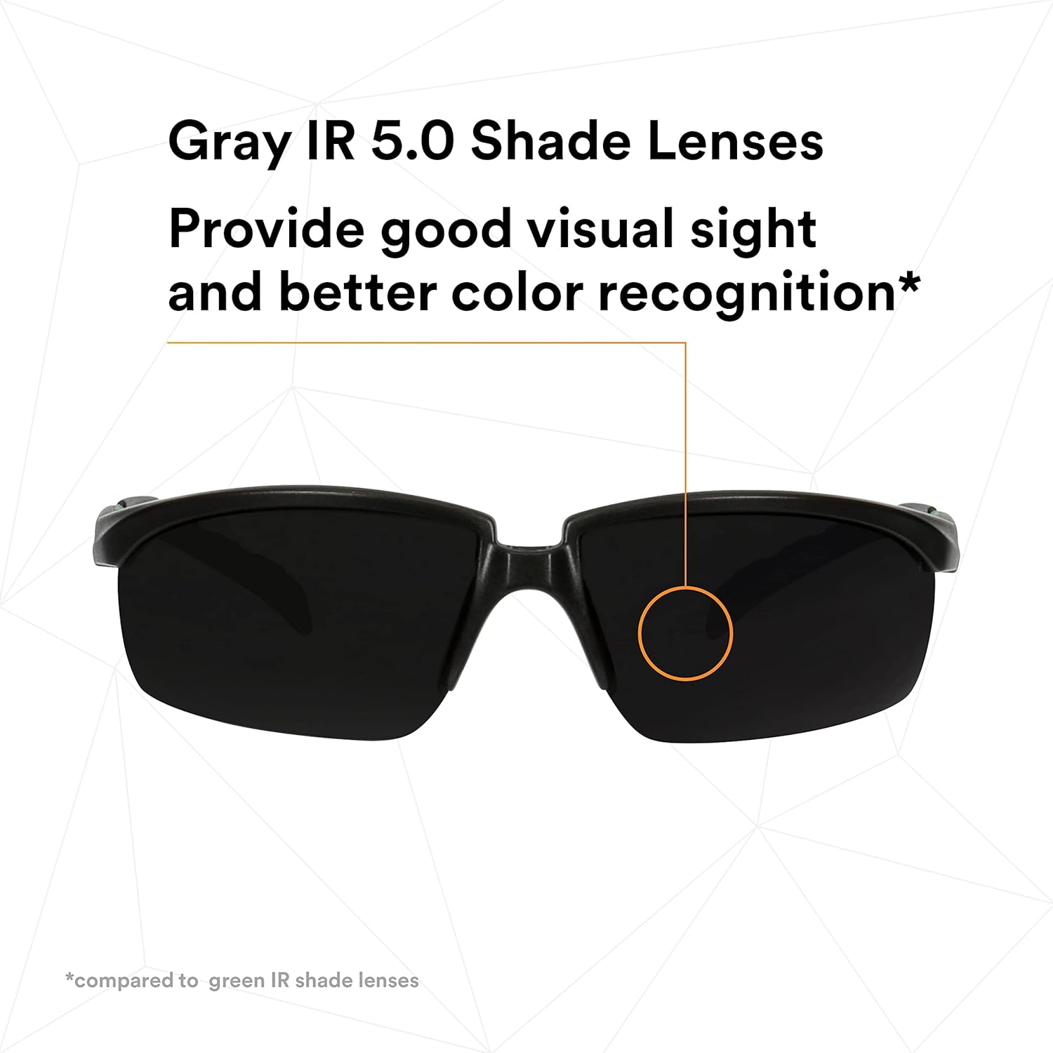 3M Safety Glasses, Solus 2000 Series, Anti-Scratch, IR Shade 5.0 Gray Lens, Black/Green Temples, Pack of 1