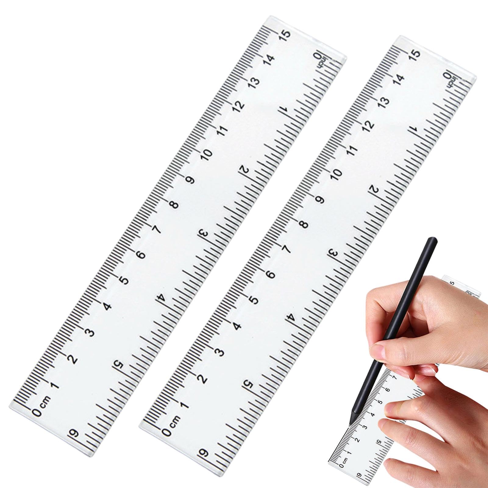 2 Pack 6 Inch Ruler, Shatter-Resistant Small Ruler, Durable 15cm Rulers Measuring Tool Suitable for Students, School, Office Use