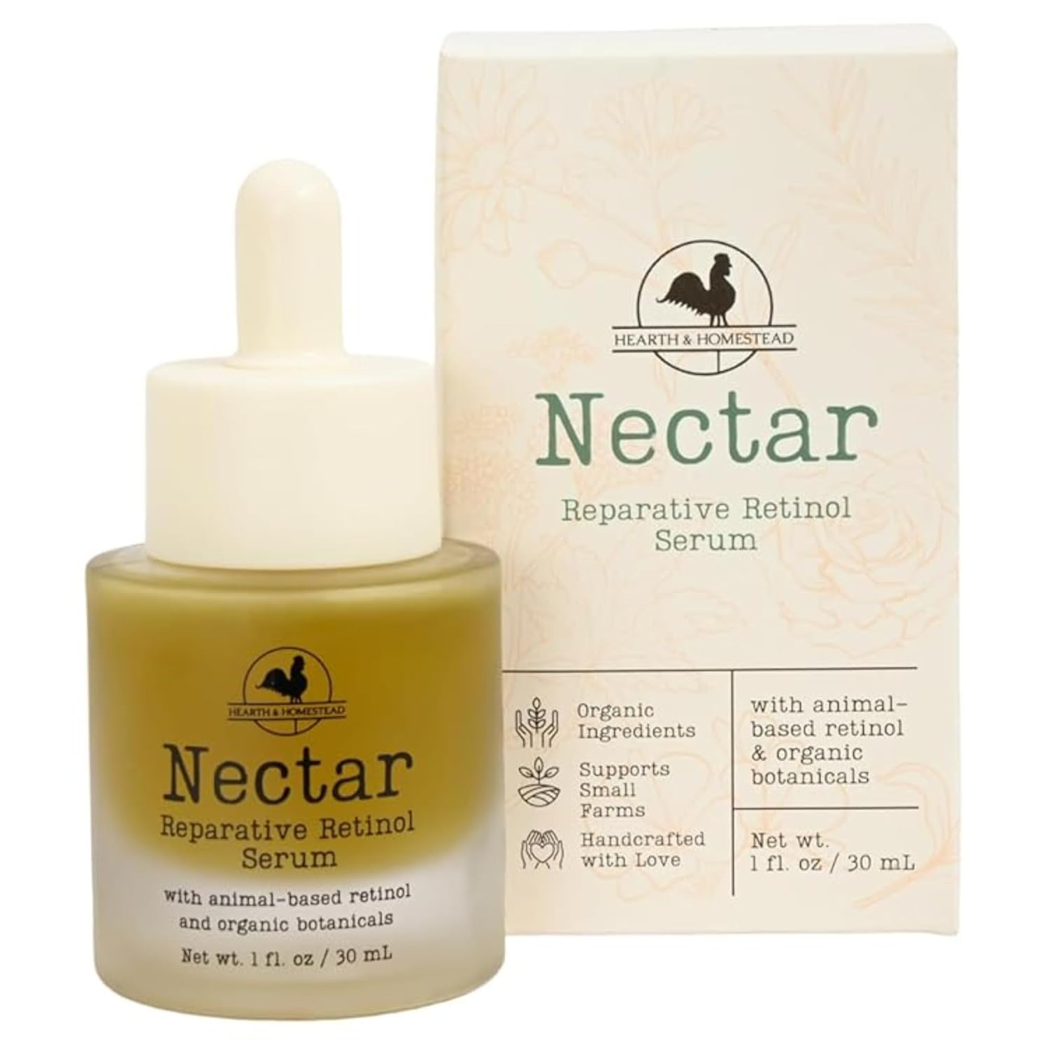 Nectar Natural Retinol Serum by Hearth & Homestead – Fermented Cod Liver Oil, Grass-Fed Tallow & Emu Oil – Nutrient-Rich Facial Oil for Smooth, Healthy Skin – 1 fl oz