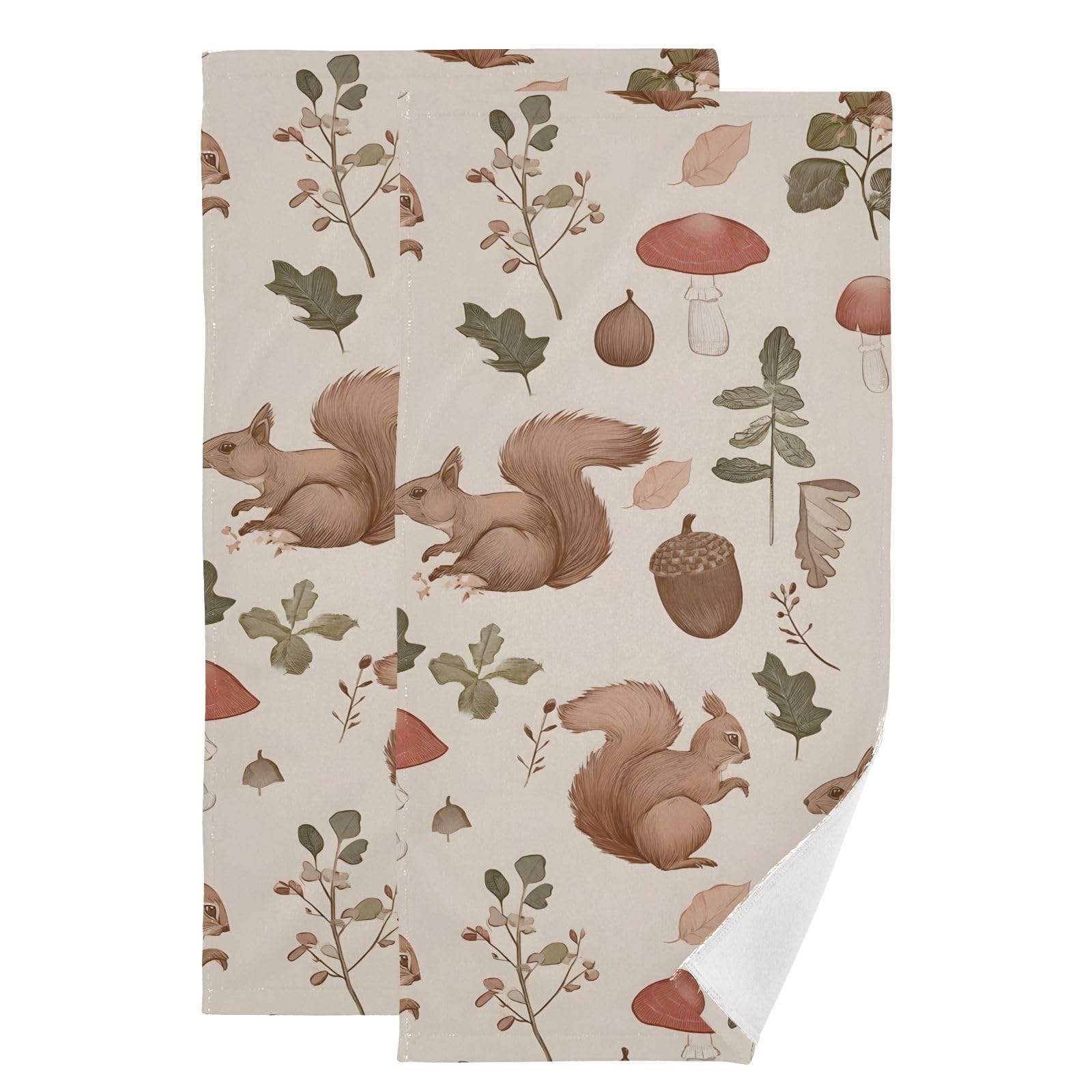 Toallas de mano de ardilla y bellota, suavidad decorativa para baño y cocina en pack de 2