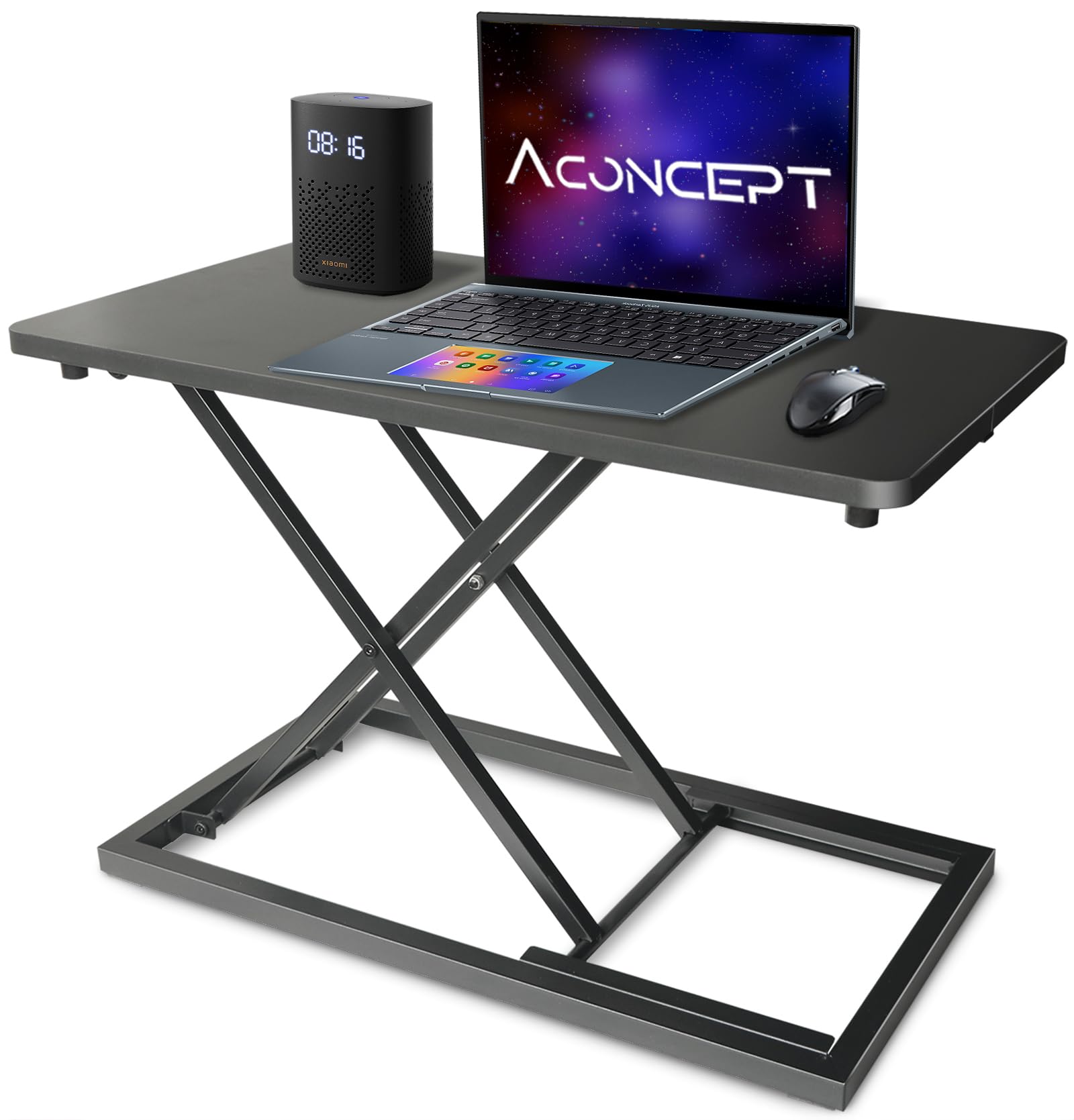 Aconcept Extra-Slim 26 x 14 Black Lift Standing Desk Converter, Manual Keyboard Mouse Stand or Adjustable Height Sit Stand up Desk Riser, Compact for Monitor or Laptop Workstation