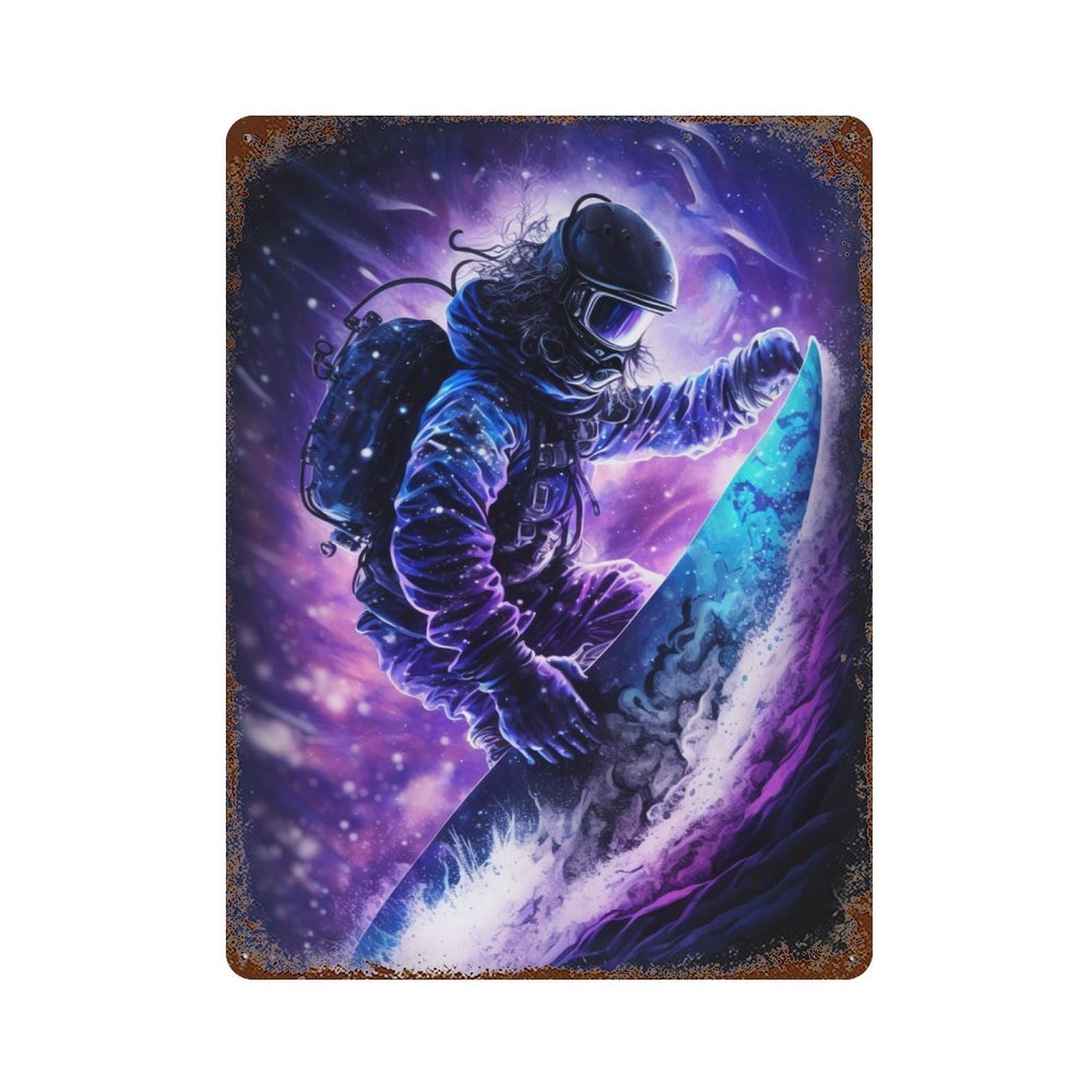 Weathered Tin Sign Space Surfing Adventure 15.7"x11.8", Novelty Wall Decor for Basement, Hobby Room And Garage Decor
