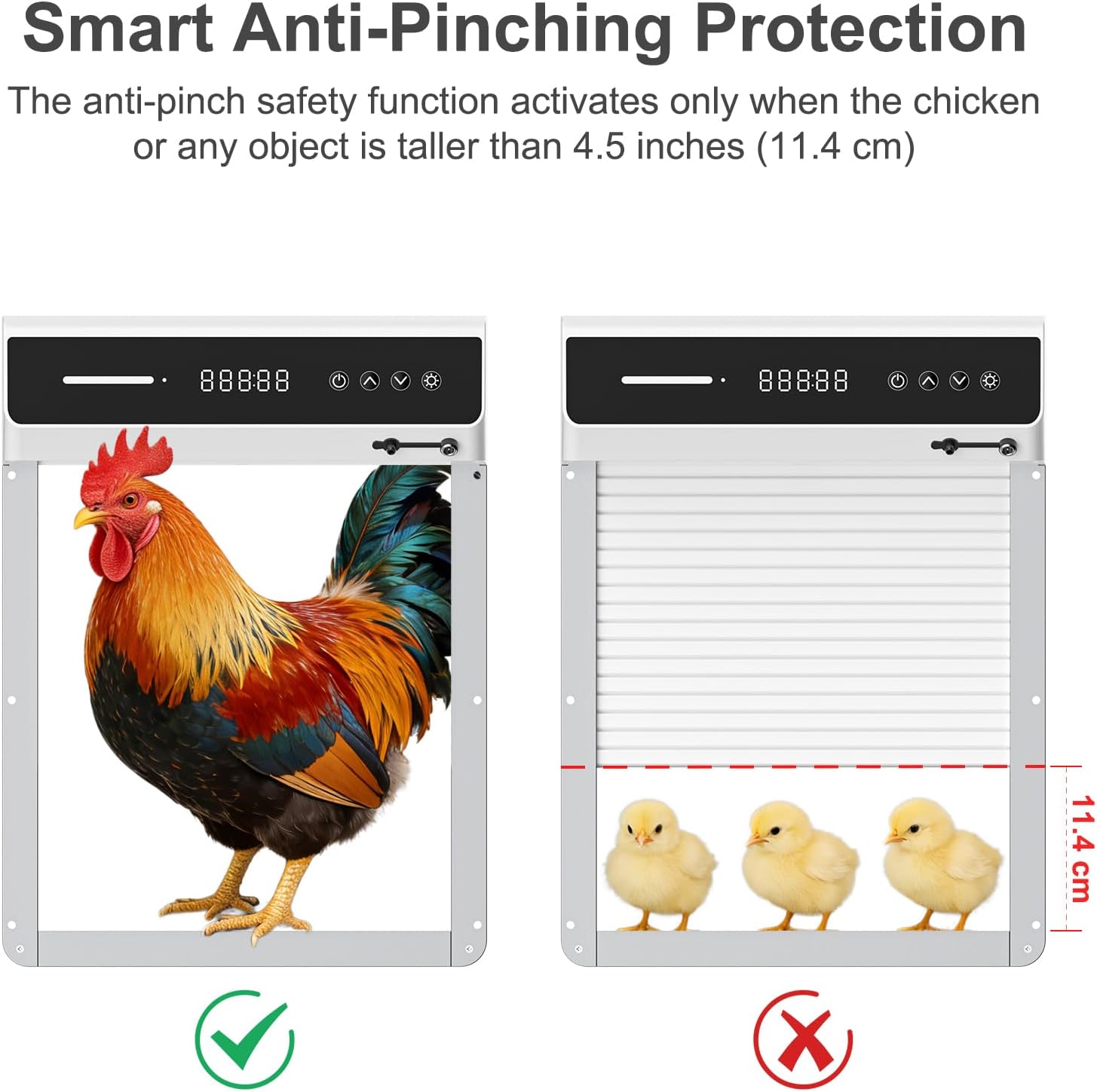 Automatic Chicken Coop Door Solar, Battery Powered & Weatherproof Aluminum, Timer Modes for Safe and Convenient Chicken, Easy Install, Reliable All-Season Performance (White+Black)