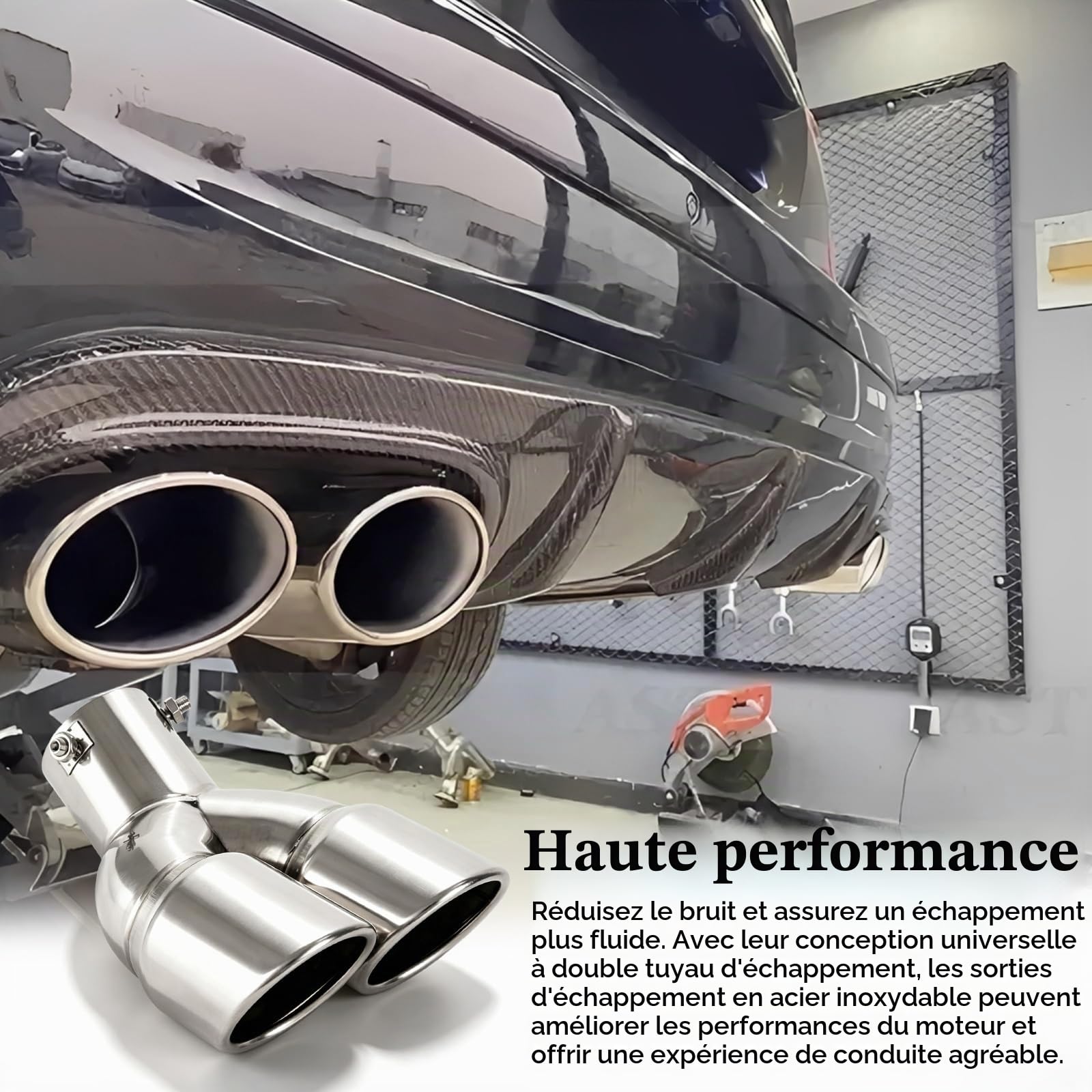 Embout D'Échappement Double de Voiture, Épaissi Acier Inoxydable Extrémités de Tuyau D'échappement, Auto Silencieux Inoxydable Échappement, Sortie D'échappement Double, Argentée Coudée 63 mm