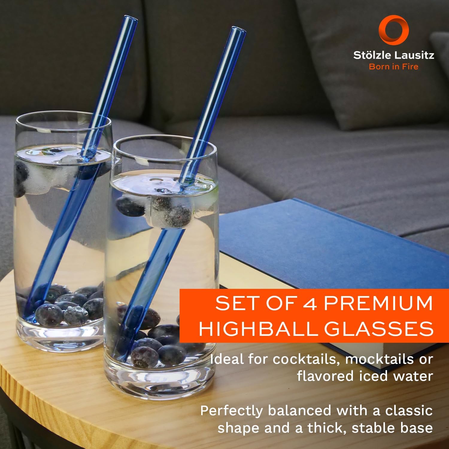 Stölzle Lausitz Highball Glasses Large Experience Set of 4, 16.25 oz – Elegant Glasses for Water Drinks & Juice – Elegant Cocktail Glasses Crystal Dishwasher & Break Resistant Made in Germany