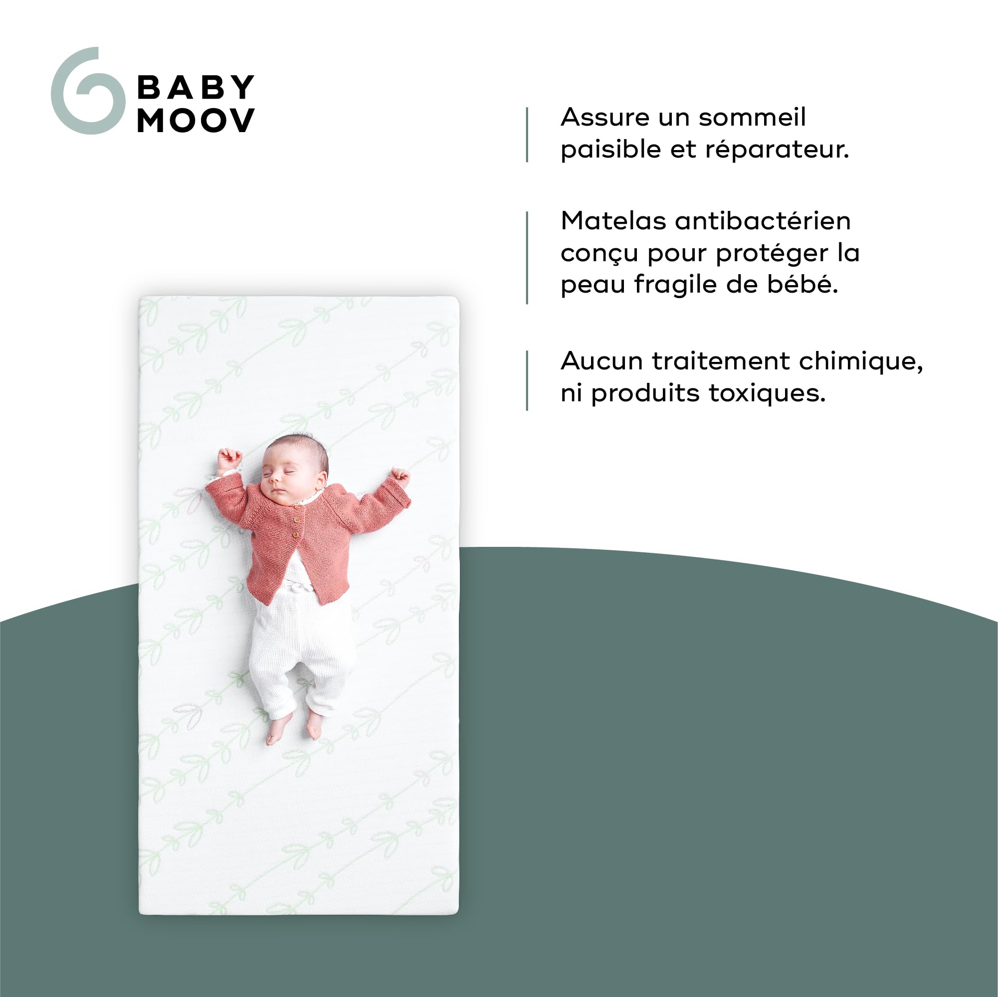 Babymoov Colchón antibacteriano Cosy'Lite de bebé 60x120 cm - sin tratamientos químicos - Espesor 10 cm - Fabricado en Portugal - Desenfundable - Con certificación Oeko-Tex®