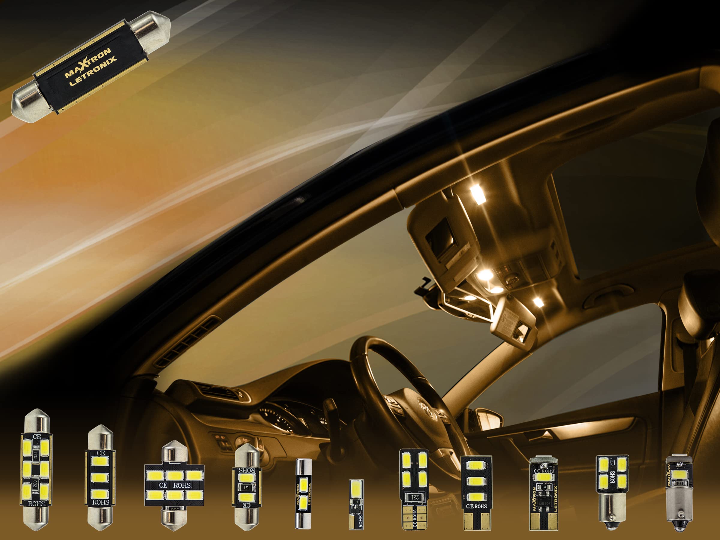 Set di Lampadine Auto Illuminazione Interna V60 3000 K, Luce Bianca Calda, Set Completo