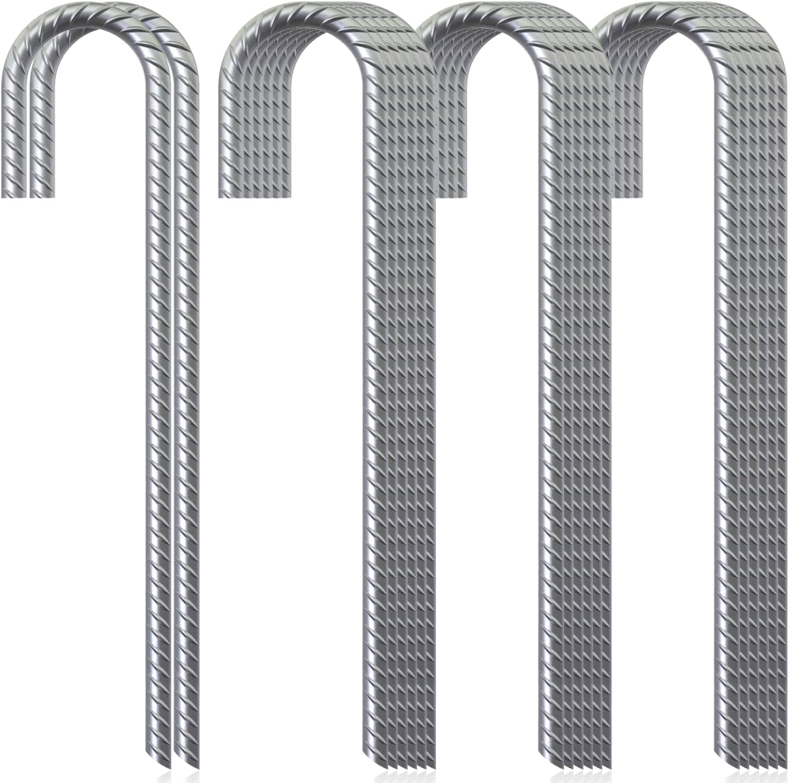 J Hook Rebar Stakes 12 Inch (20 Pack) - Camping Stakes Heavy Duty - Heavy Duty Rebar Stakes for Chainlink Fence, Sports nets, Camping, Trampolines, Irrigation Pipes and Garden